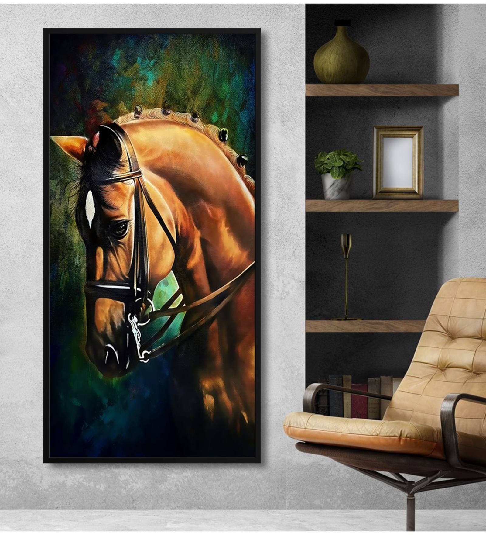 Brown Horse Face Modern Art Canvas Long Big Painting