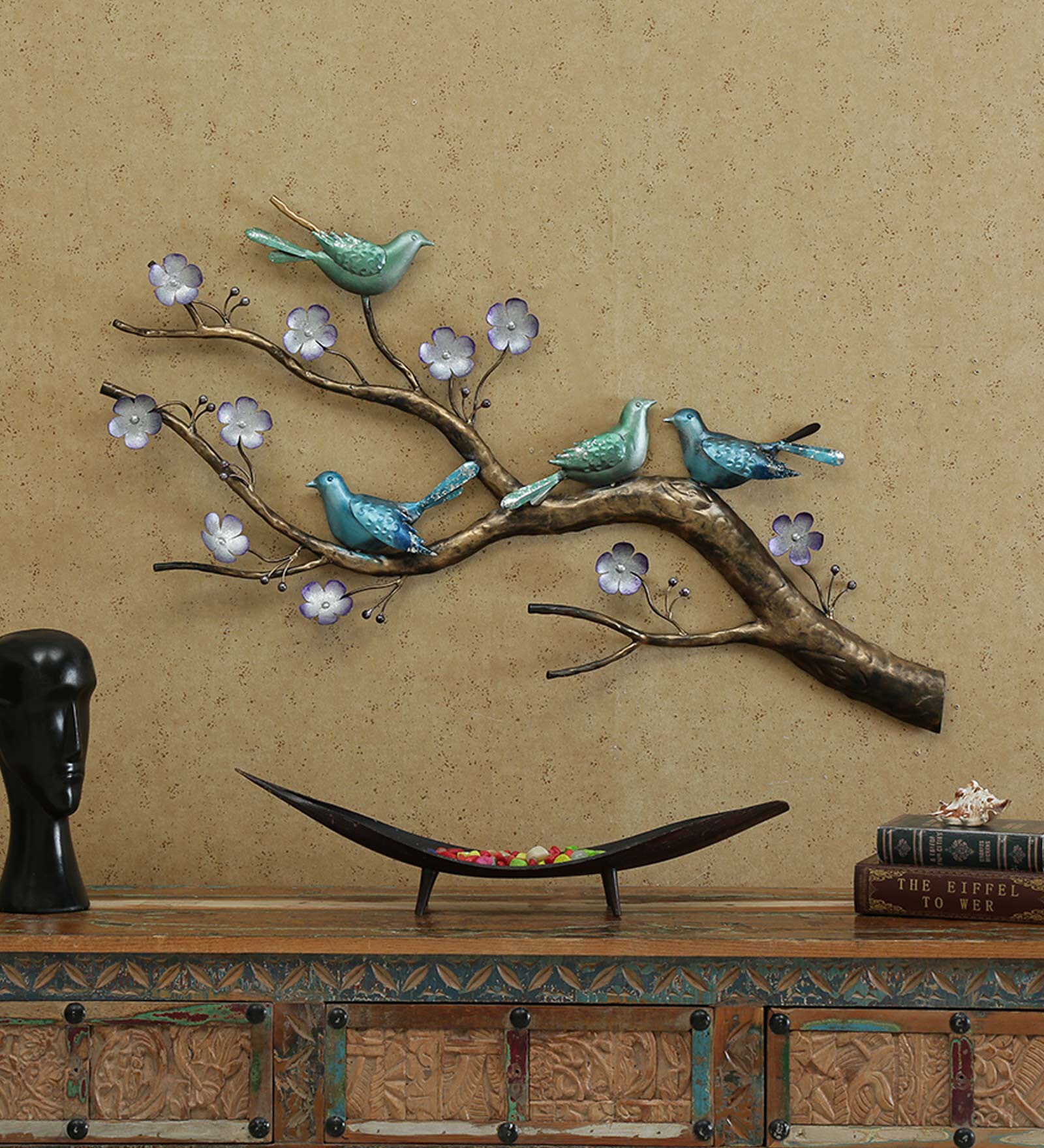 Wrought Iron Bird On Branch Wall Art In Brown