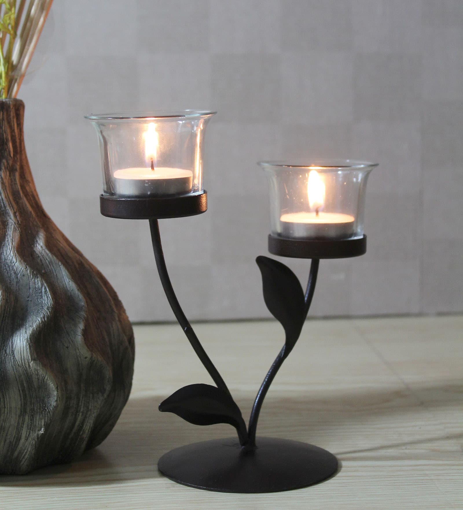 Euclid Black Iron Table Tea Light Holder