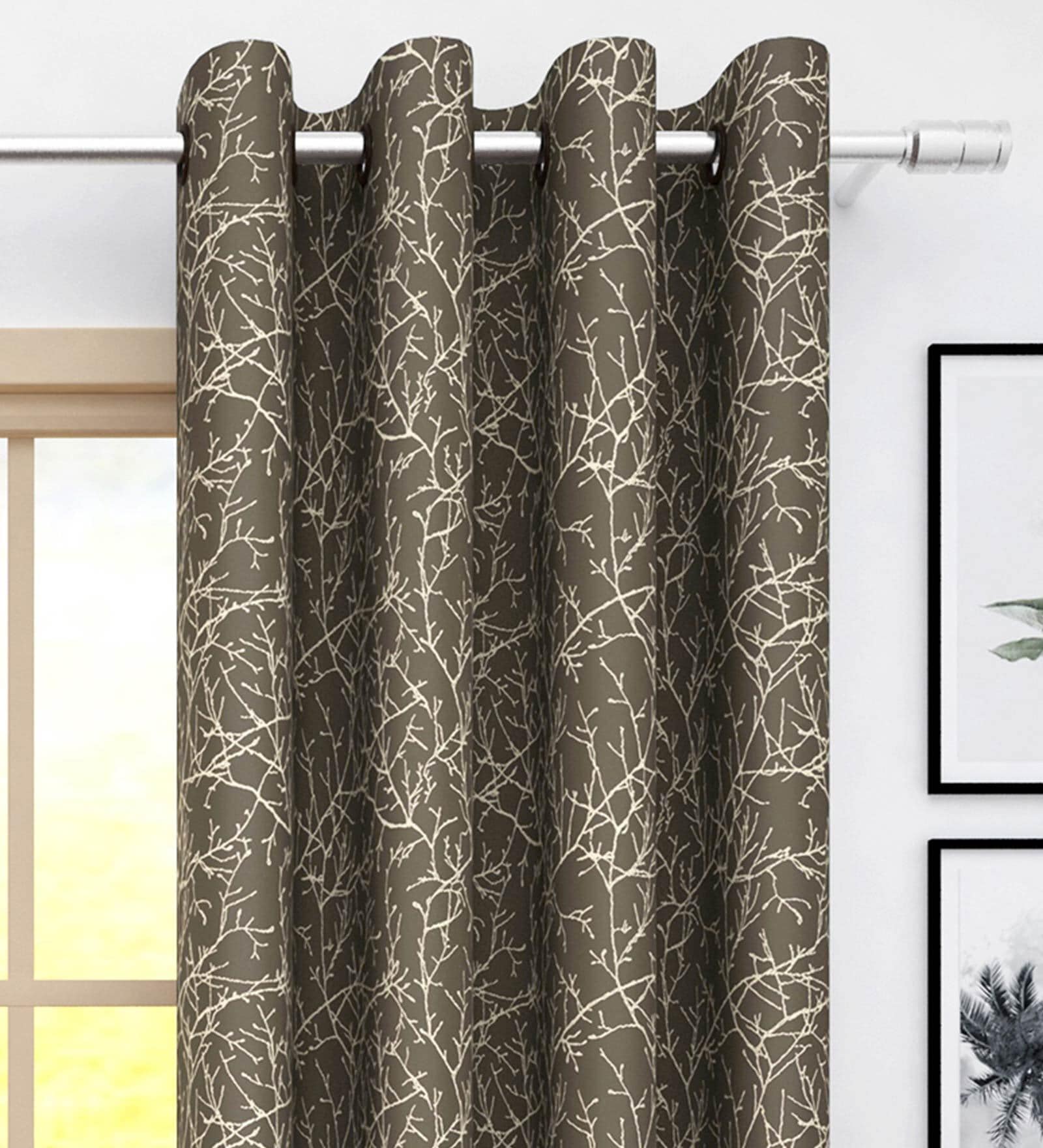 Buy Brown Abstract Jacquard 7 Ft Blackout Eyelet Door Curtain at 60% ...