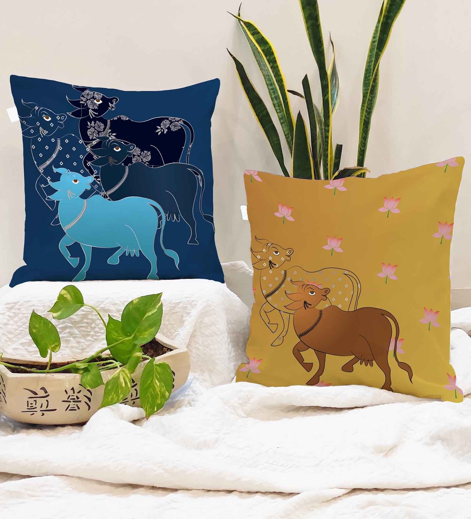 Brown Jute Abstract 16x16 inches Cushion Covers (Pack of 2)