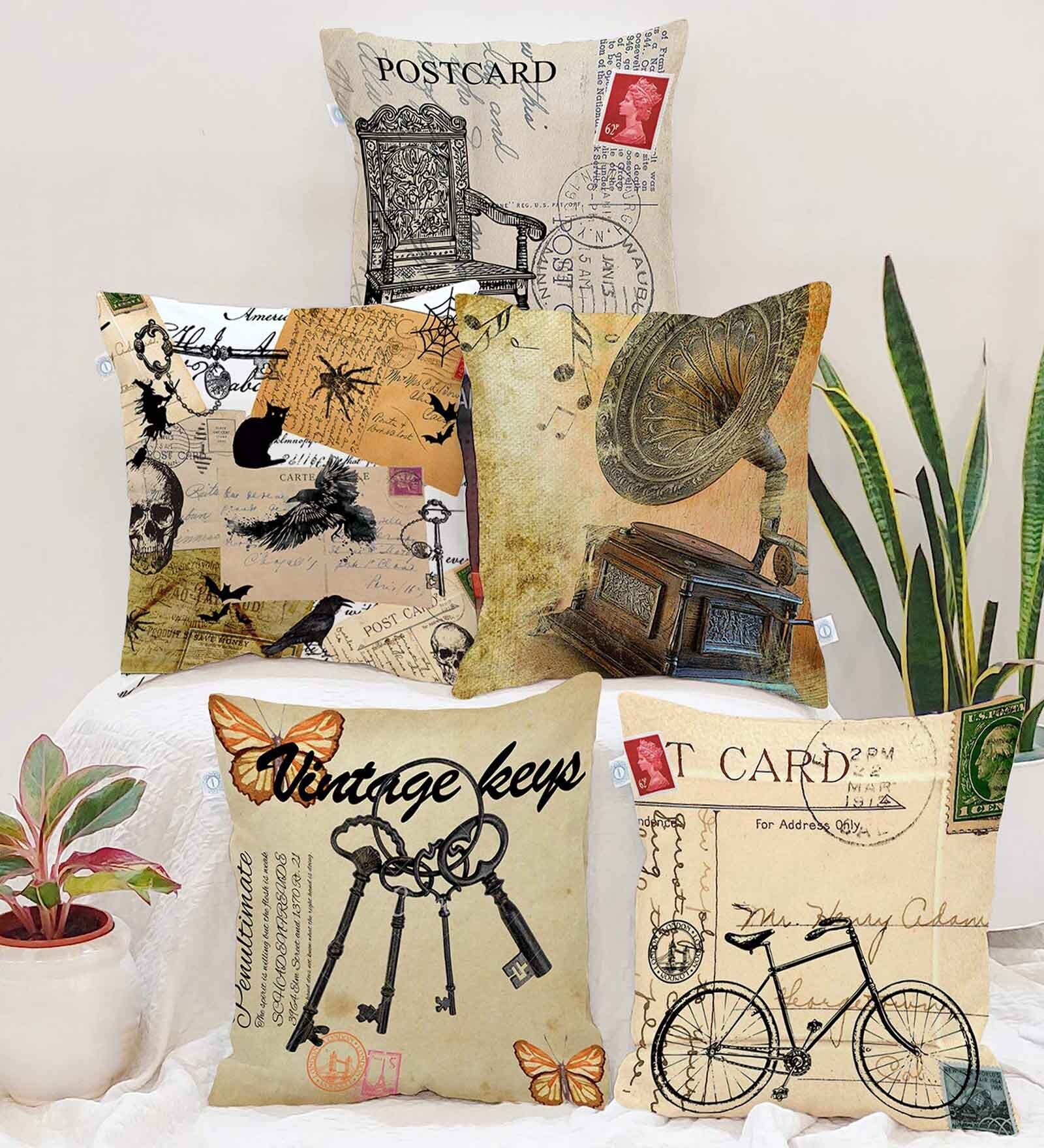 Brown Jute Abstract 16x16 inches Cushion Covers (Pack of 5)