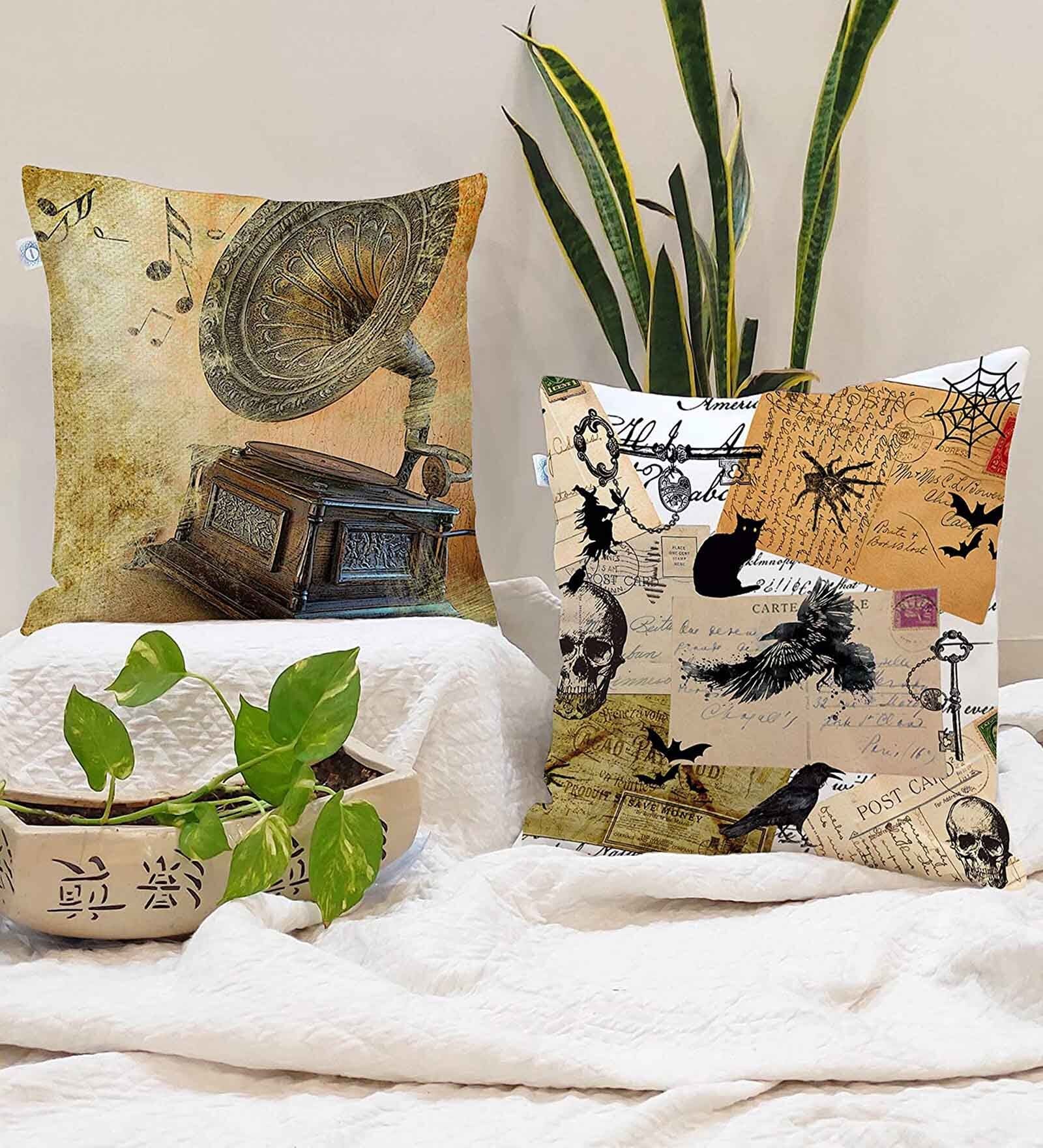 Brown Jute Ethnic motif 24x24 inches Cushion Covers (Pack of 2)