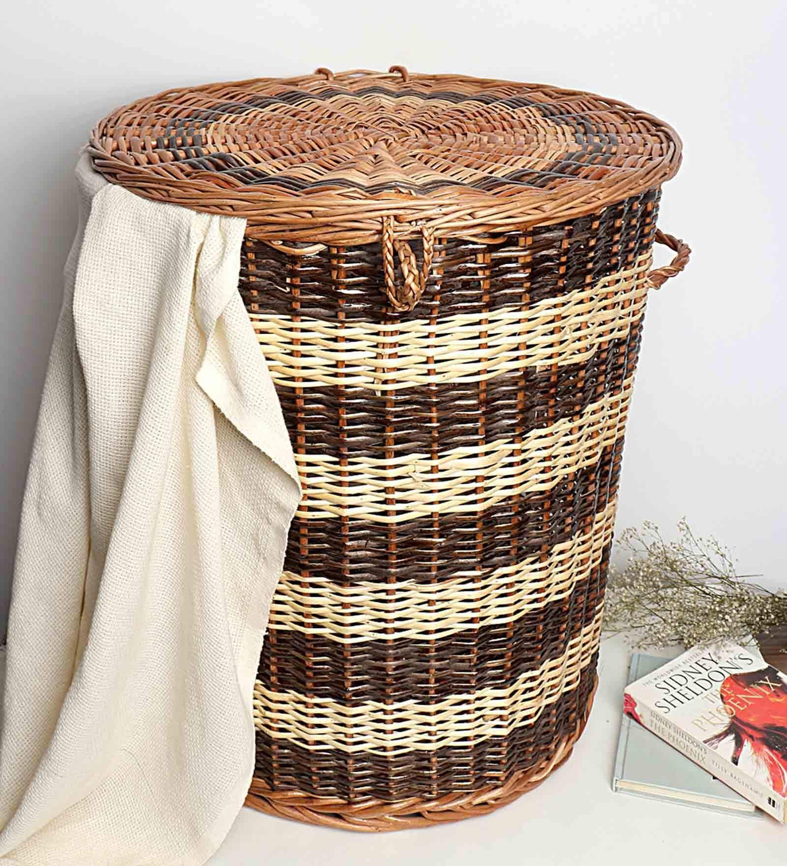 Laundry Basket With Lid,Clothes Storage Basket,Wicker Laundry Clothes Basket