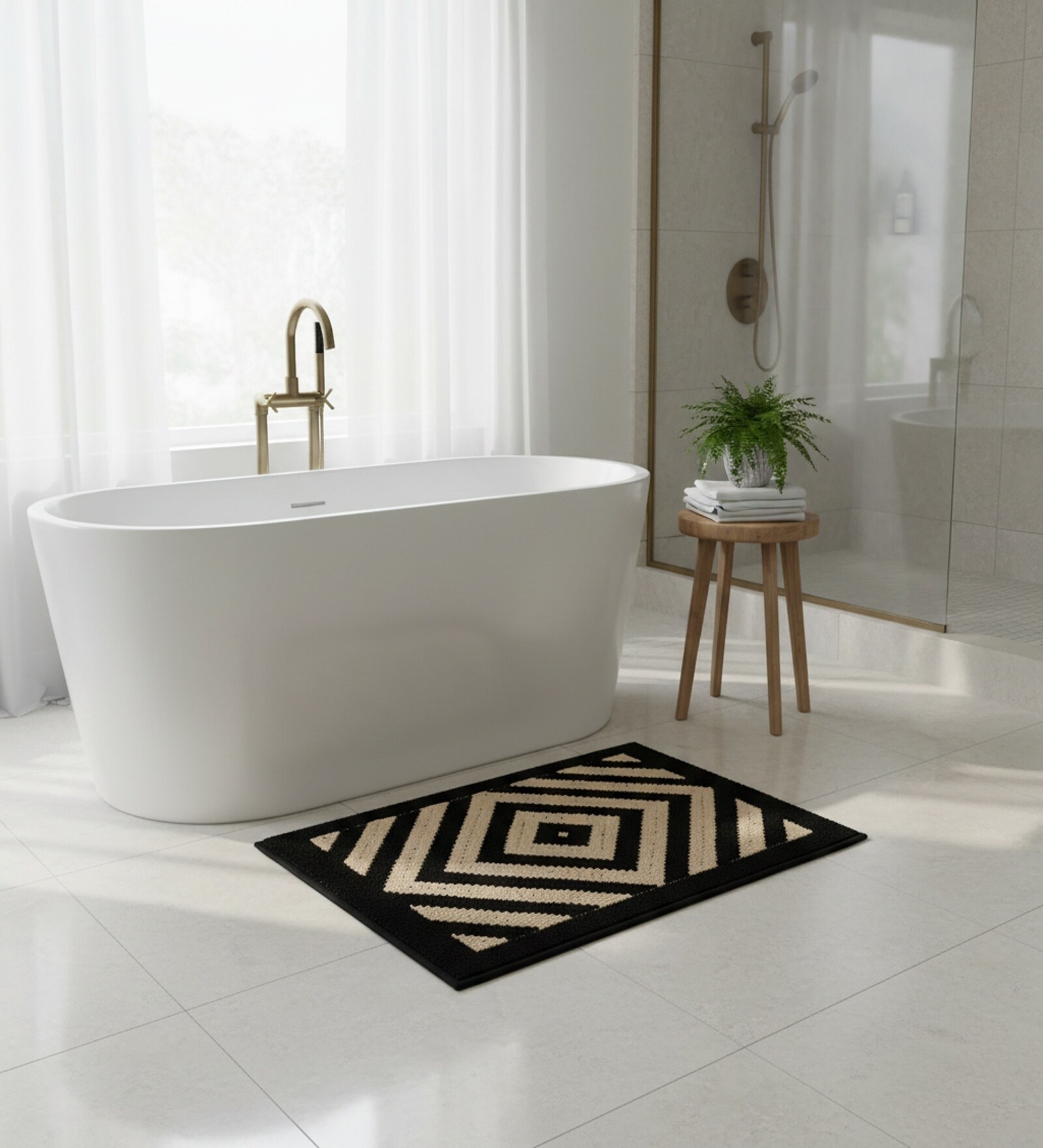 Brown Geometric Microfiber 24X16 Inches Anti-Skid Door Mat