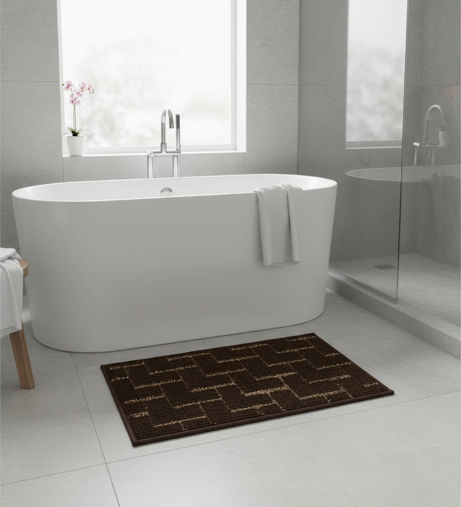Brown Geometric Microfiber 24X16 Inches Anti-Skid Door Mat