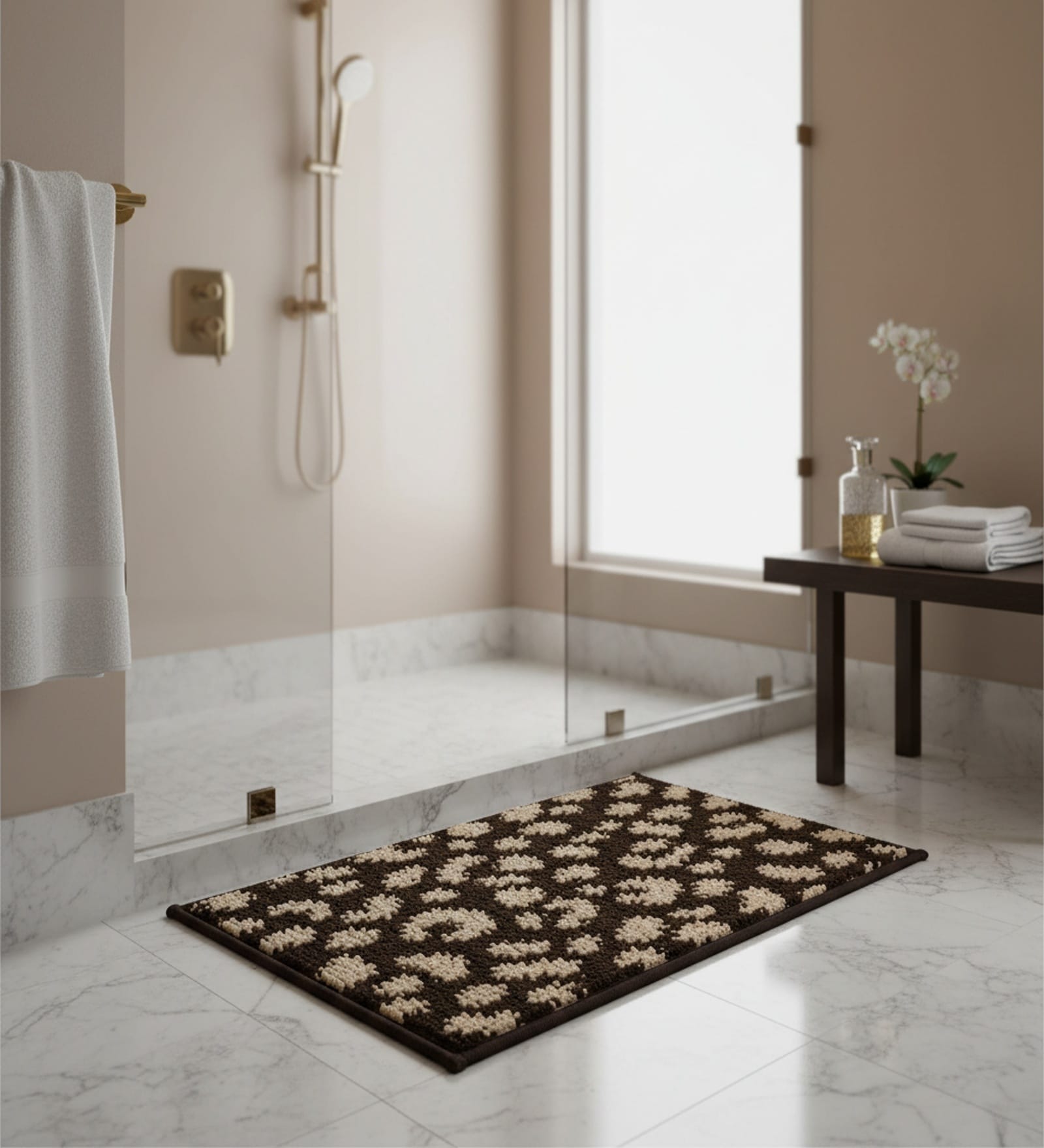 Brown Floral Microfiber 24X16 Inches Anti-Skid Door Mat