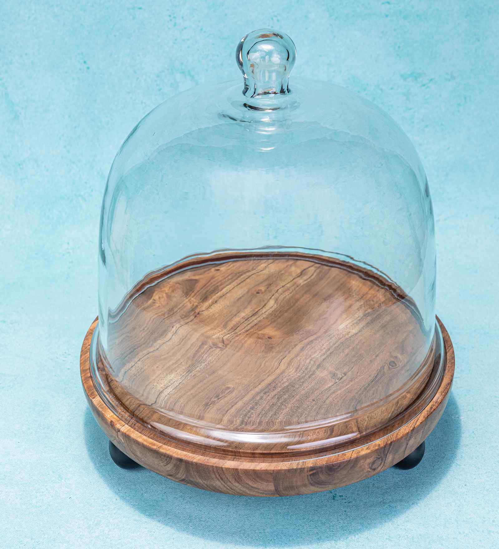 Brown Mango Wood  Cloche With Wooden Base