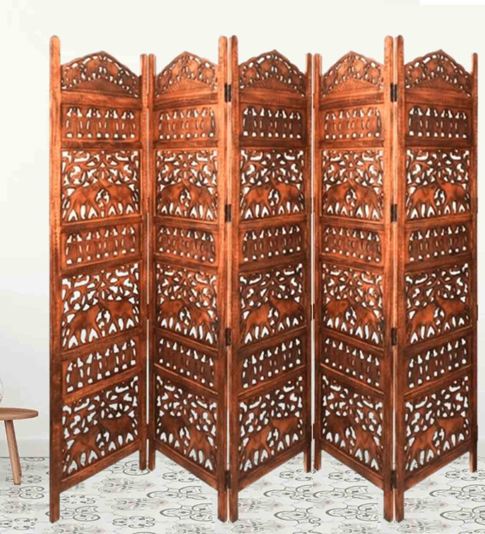 Brown Mango Wood Premium And Mdf Handmade Room Dividers (Set Of 5)