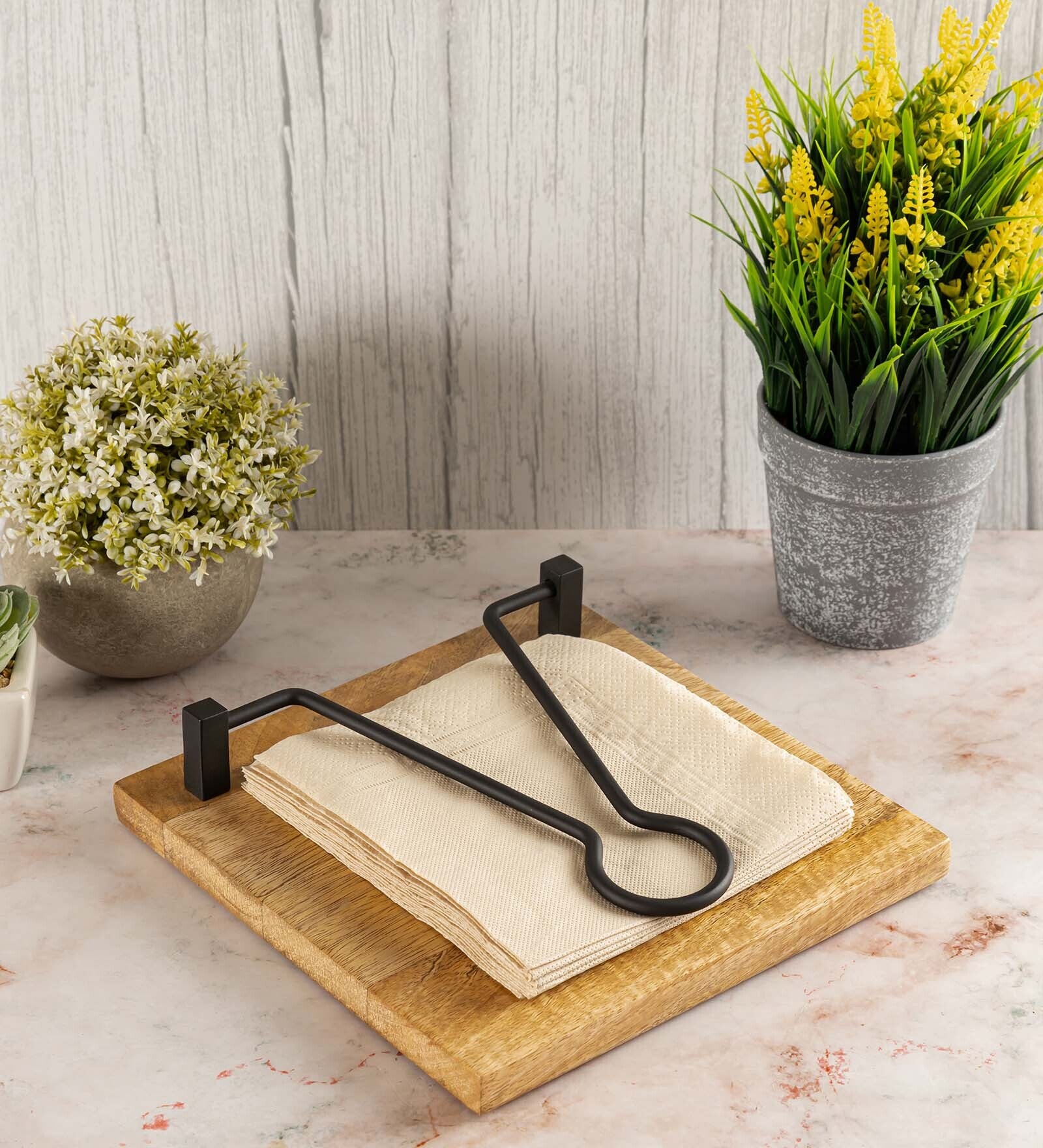 Natural Brown Mango Wood Paper & Tissue Holder