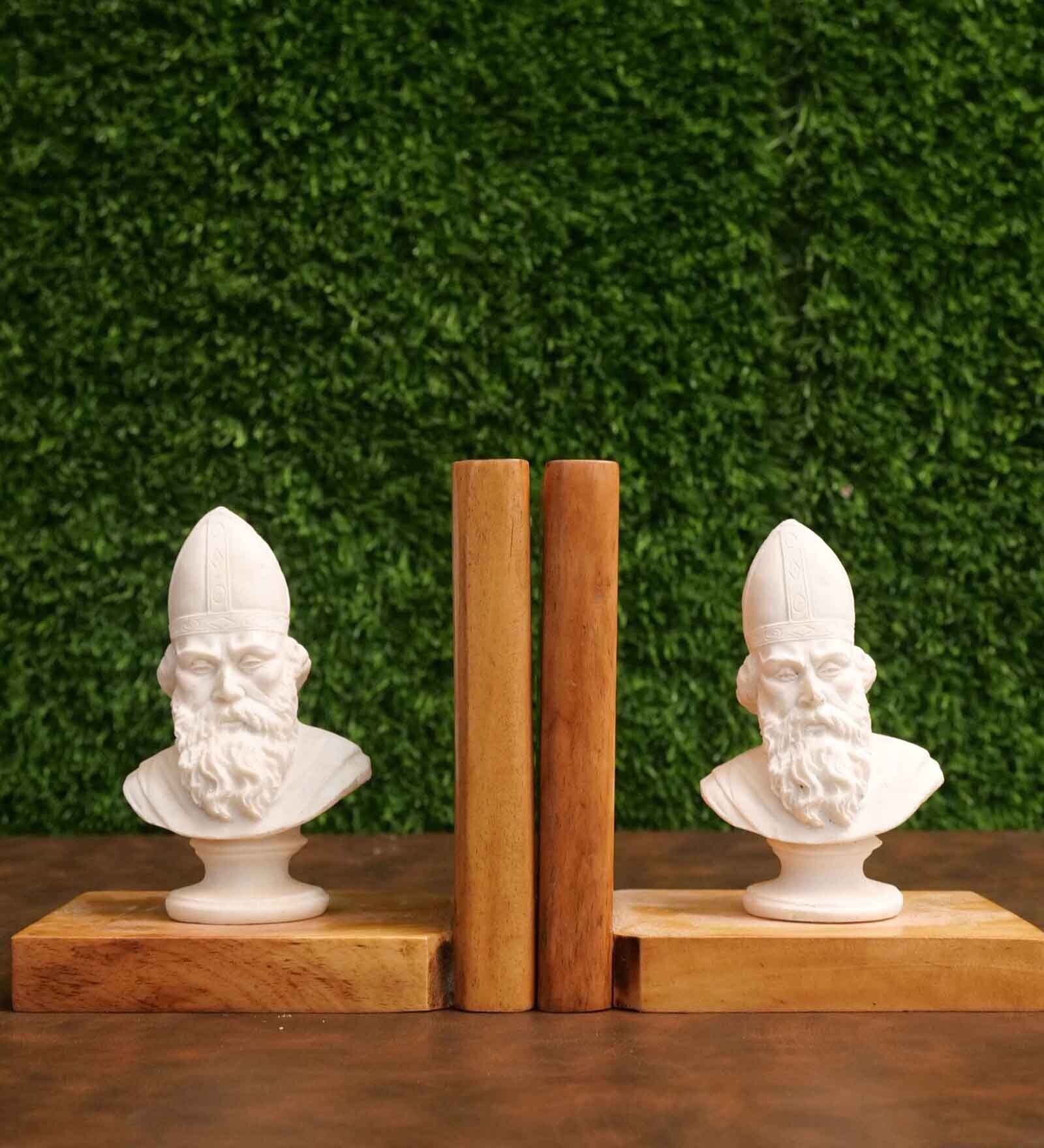Man Statues Brown Wood & Marble Bookend