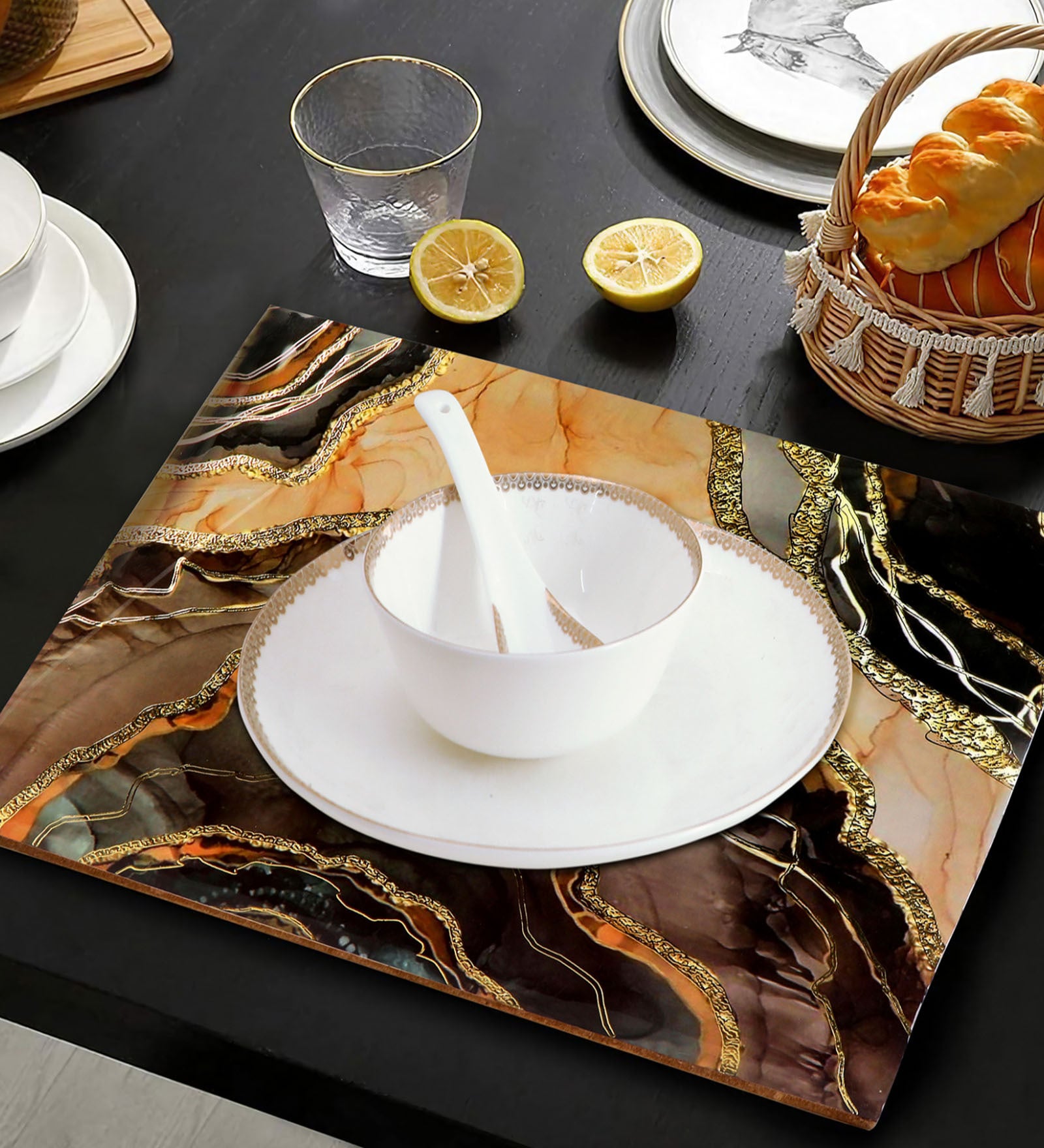 Brown Marble Multicolor (12 X 18 ) MDF Wood 1Pc Table Placemats