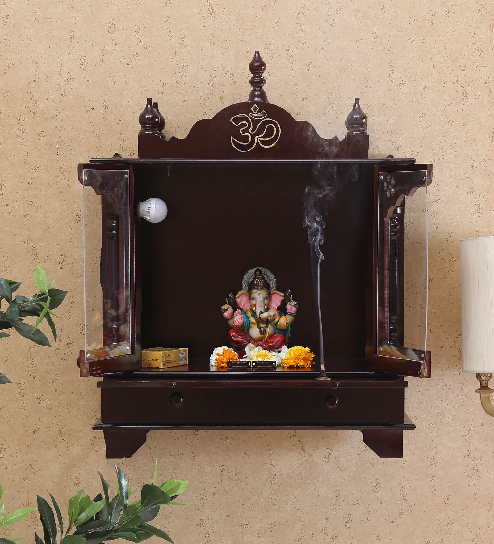 Brown Mdf Mandir With Door