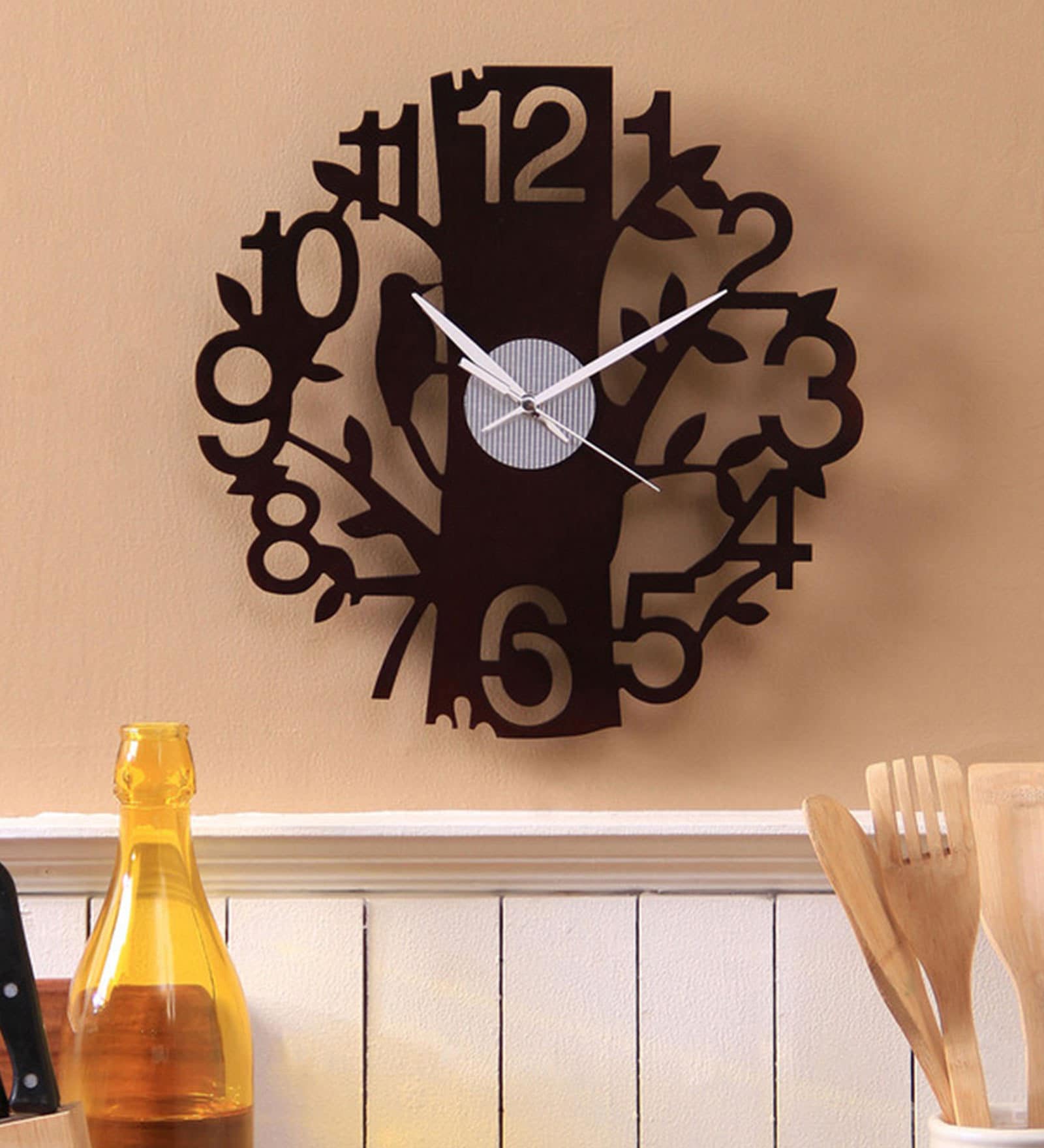 Brown Engineered Wood Analog Wall Clock