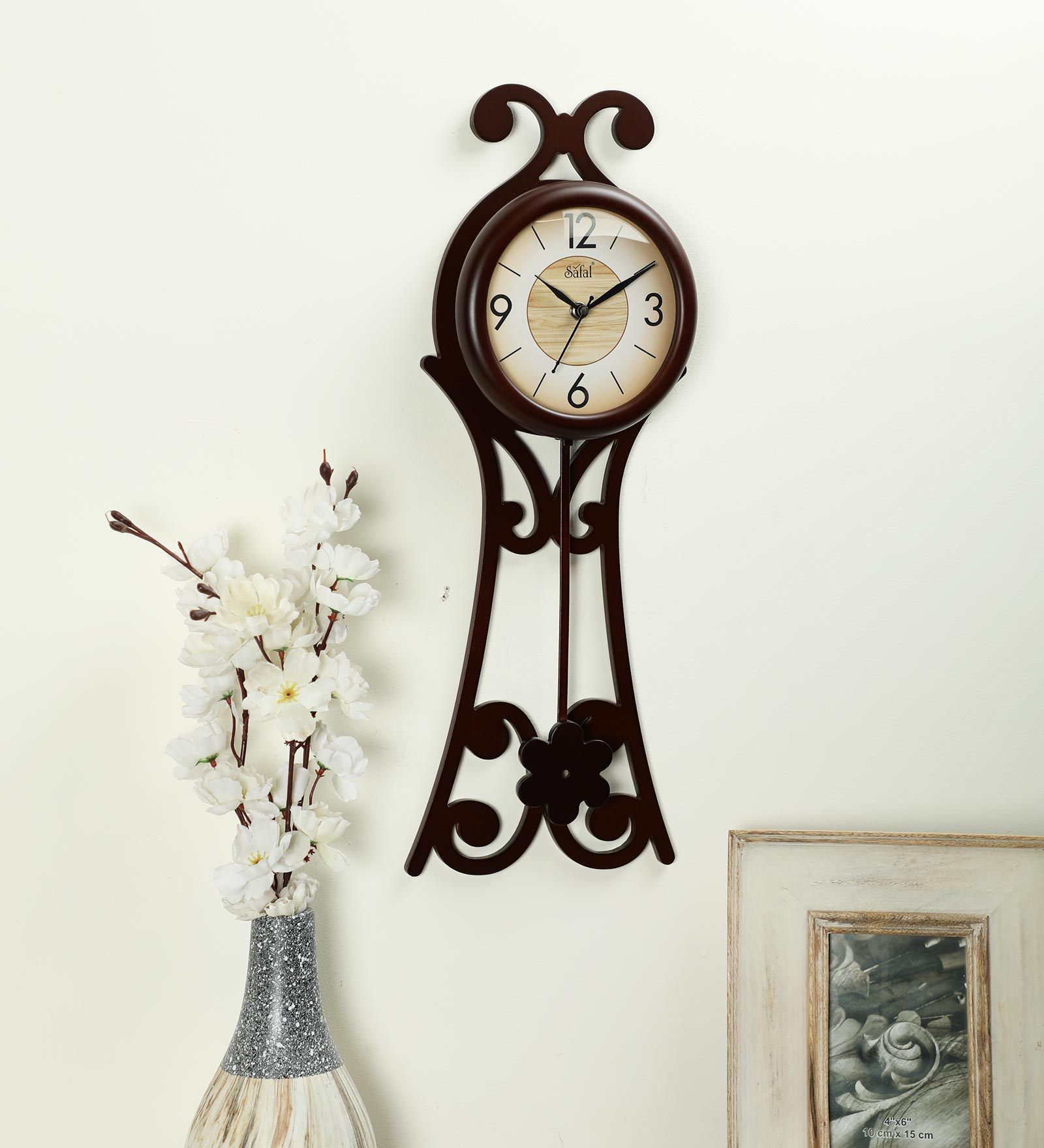 Buy Brown Engineered Wood Analog Pendulum Clock by Safal Quartz Online