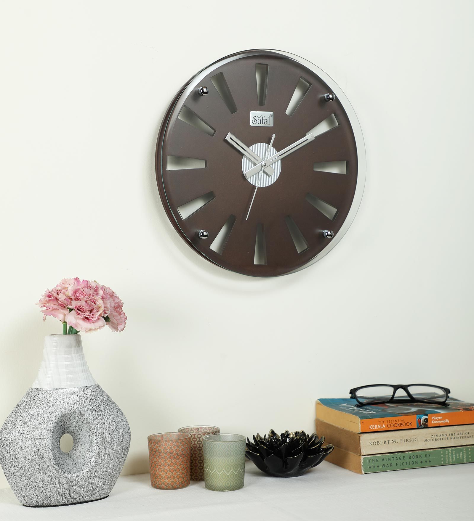 Brown Engineered Wood Analog Index Wall Clock