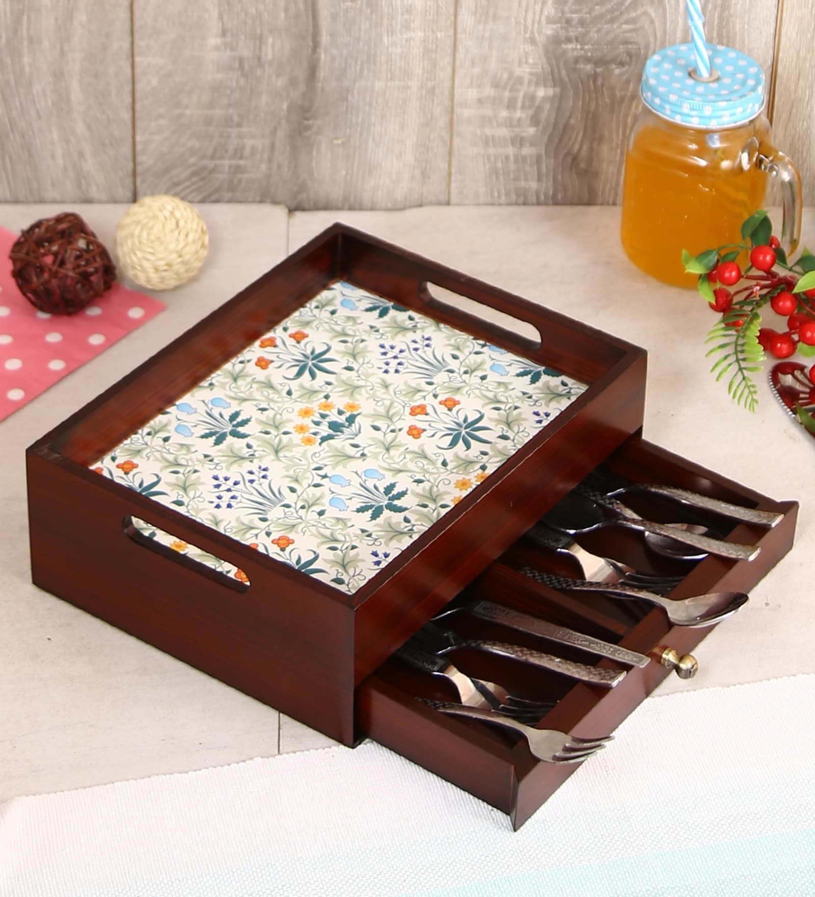 Brown Mdf Ember 2 Compartments Cutlery Holder