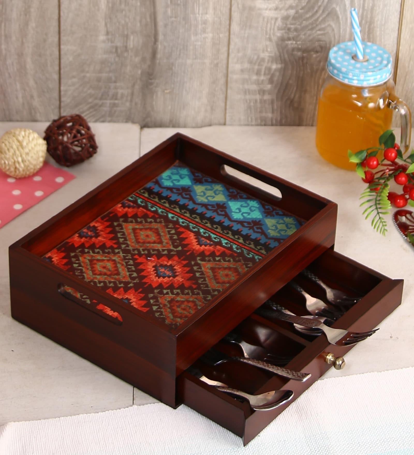 Brown Mdf Kylie 2 Compartments Cutlery Holder