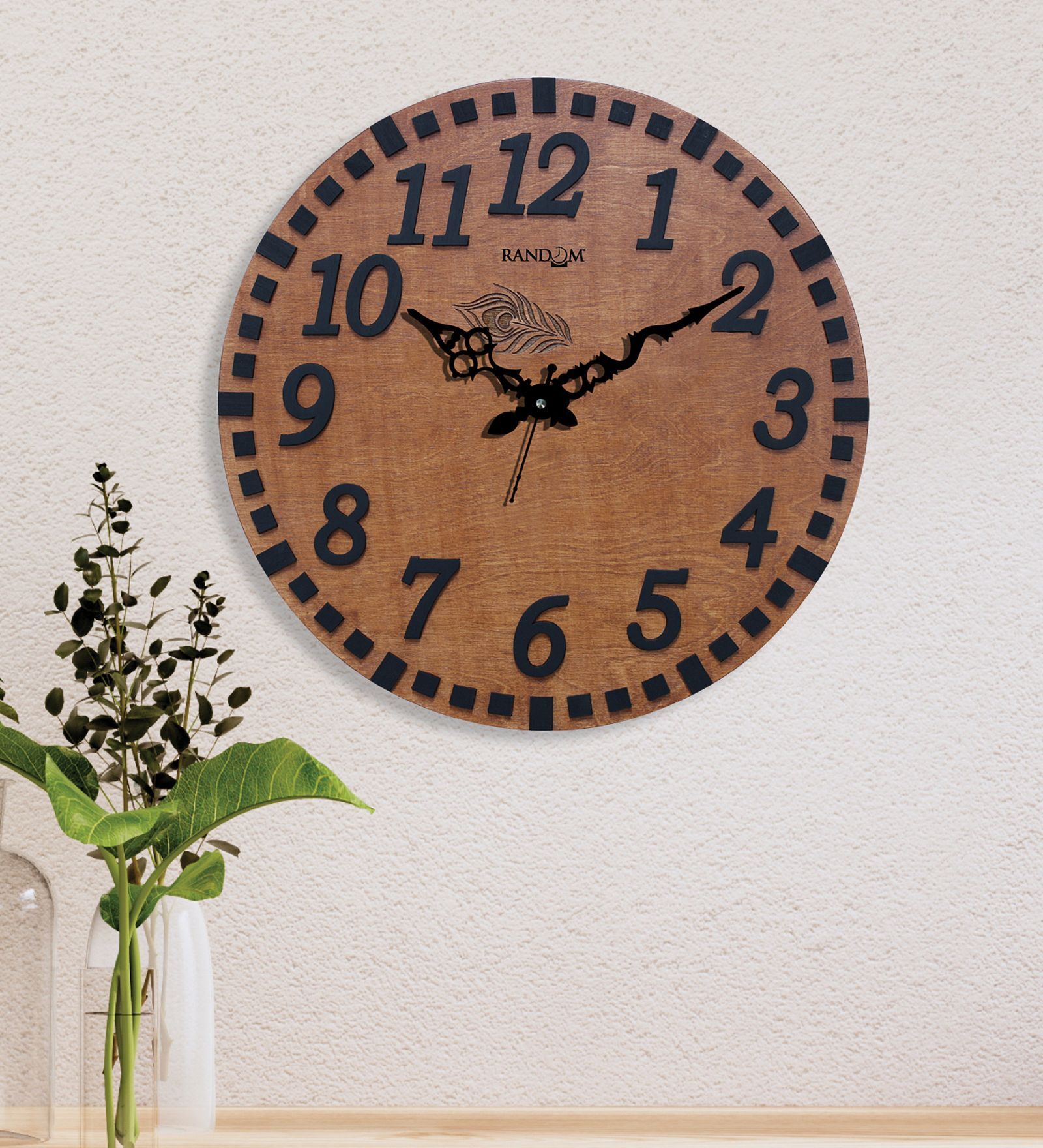 Brown Mdf Stylish Italic Font 14.5 Inch Wall Clock