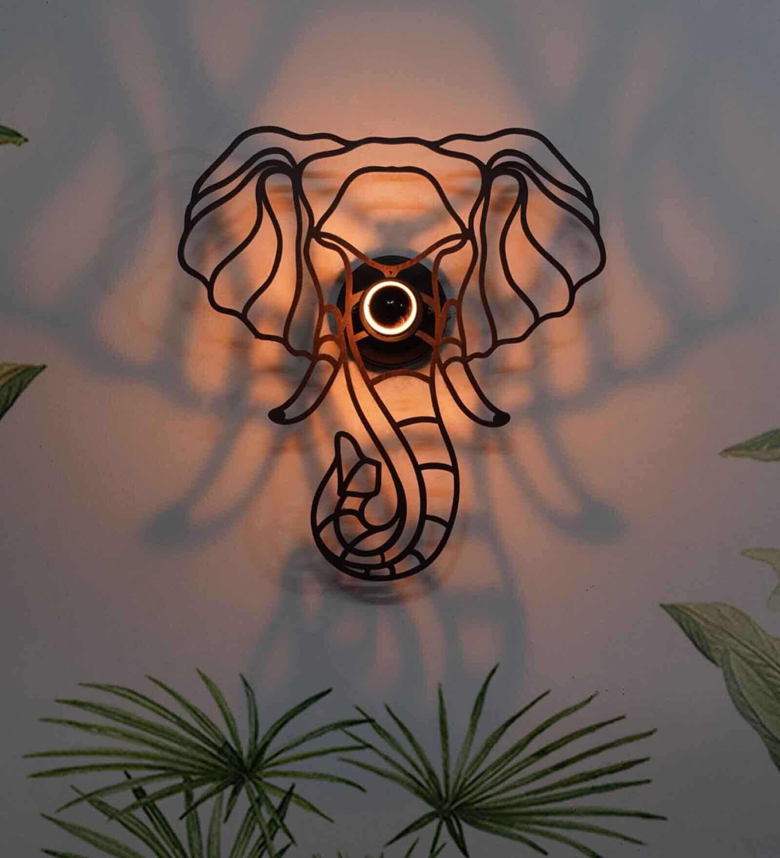 Elephant Metal Novelty Wall Light (Black)