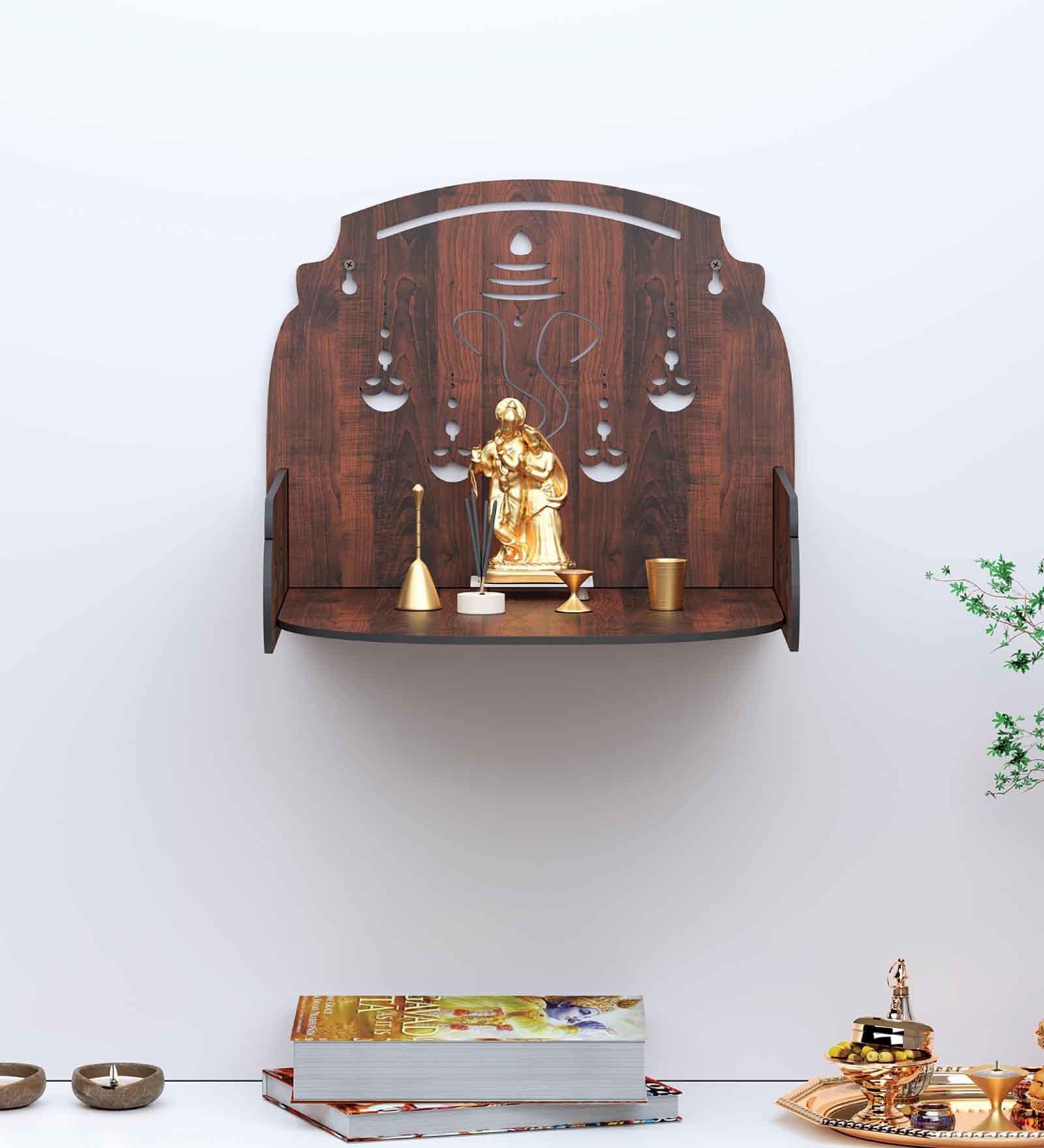 Brown MDF Wall Mounted Pooja Shelf