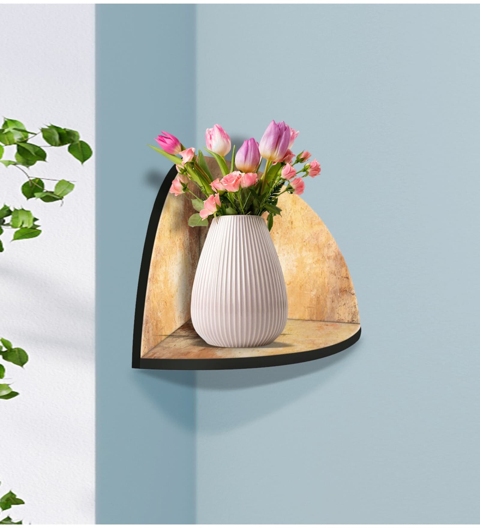 Brown Engineered Wood Corner Wall Shelf