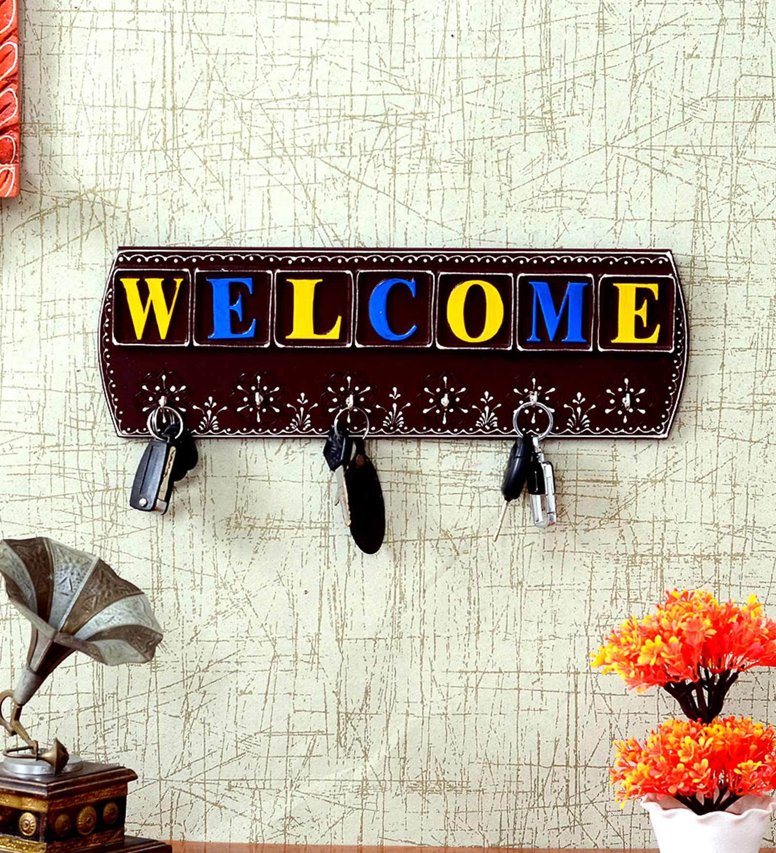 Brown Mdf Welcome Decorative Key Holder