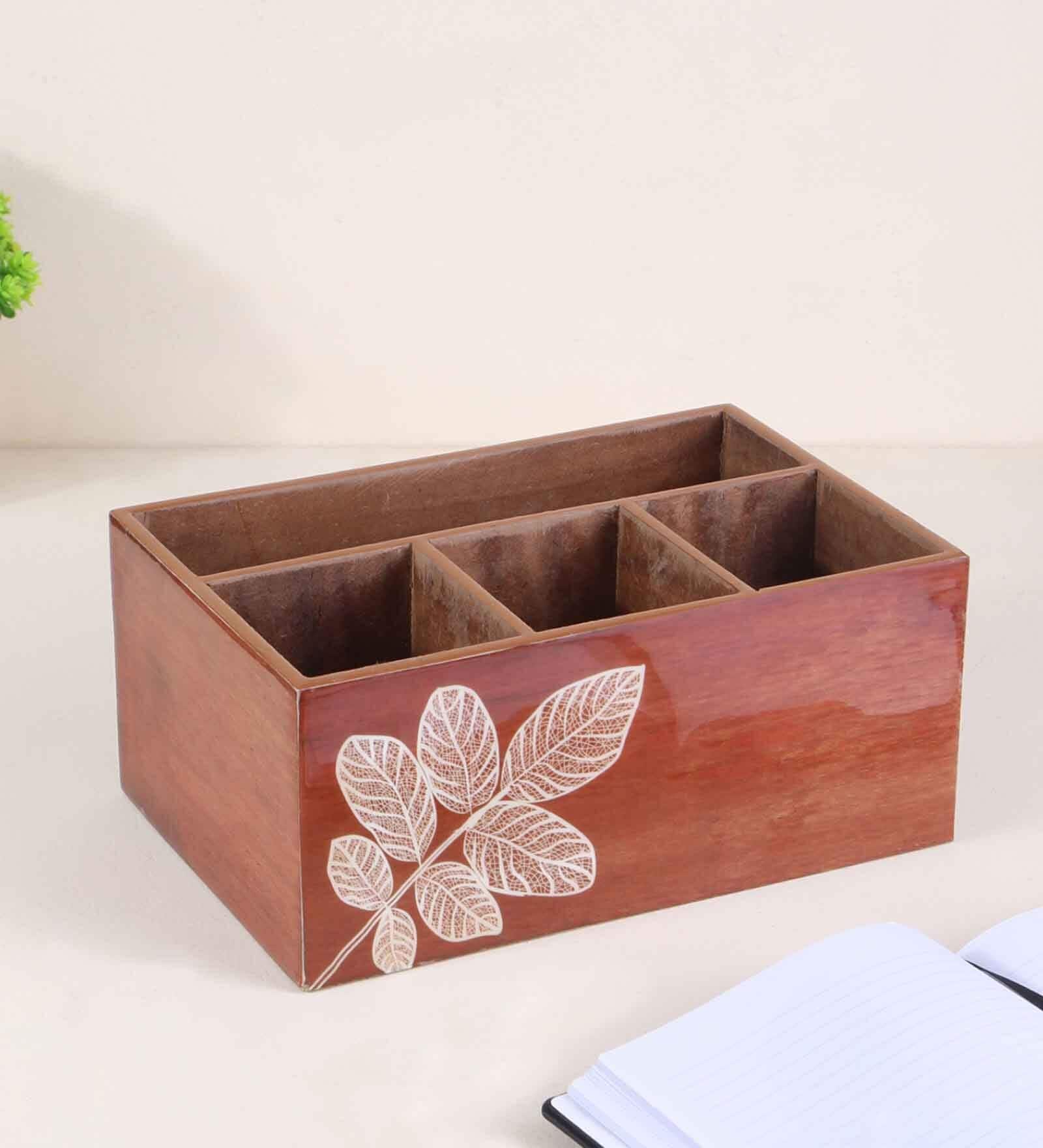 Brown Mdf Wood Rectangle 1 Pcs Cutlery Holder