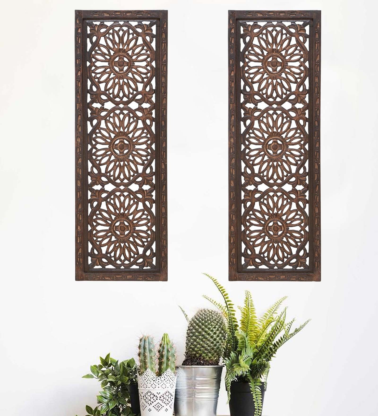 Buy Brown MDF Wooden Wall Panel Set of 2 By Shilpi Online - Wooden Wall ...