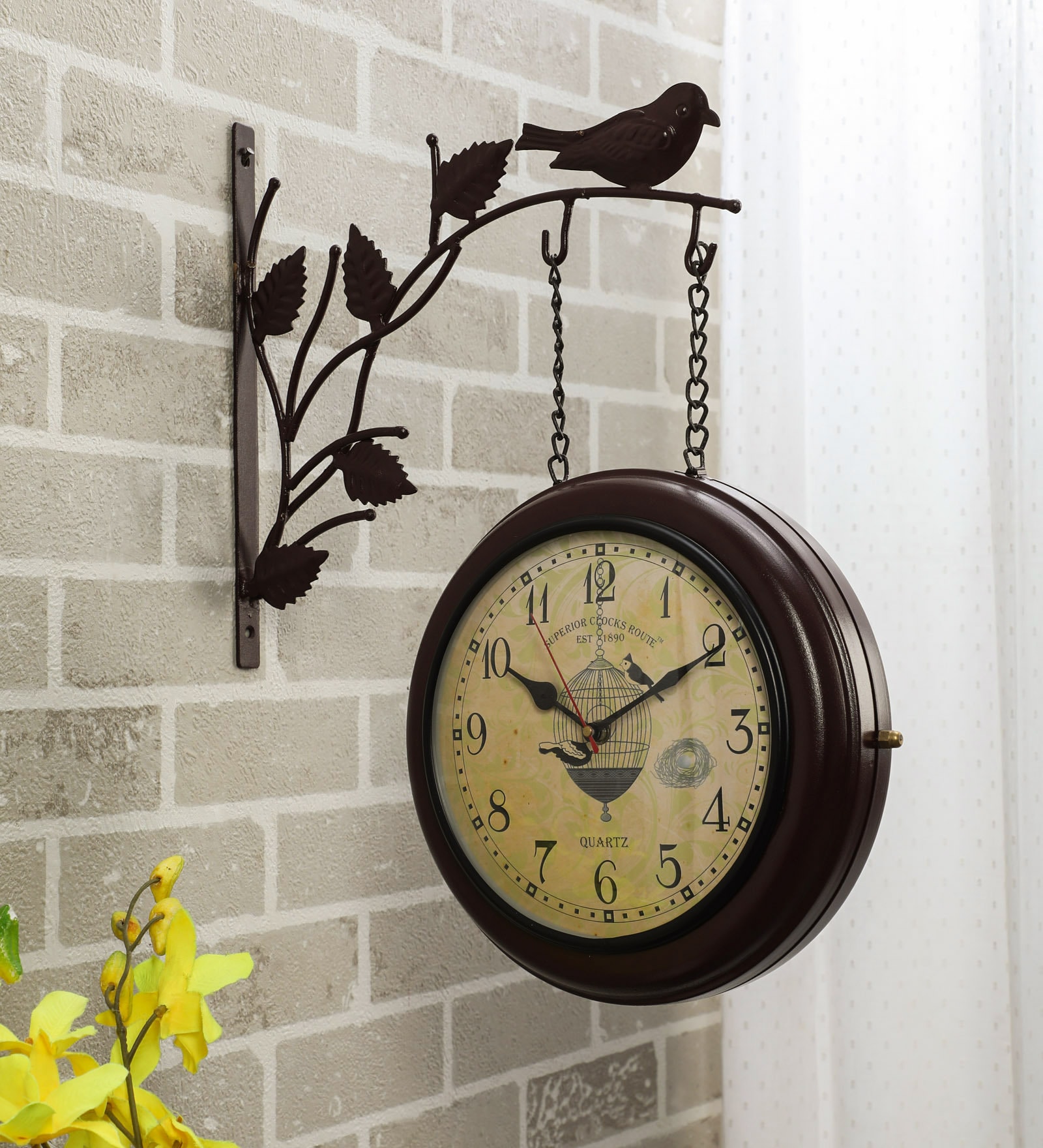 Buy Brown Metal 8\ Dia Double Sided Station Wall Clock by Anantaran at 45 OFF by Anantaran