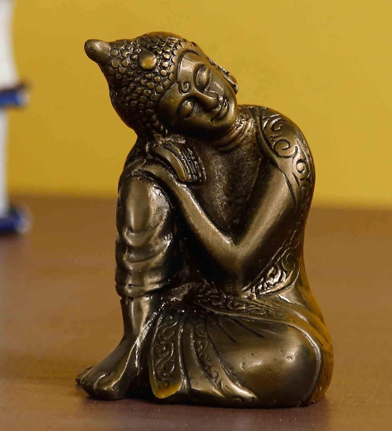 Brown Metal Metallic Antique Color Resting Buddha On Knee