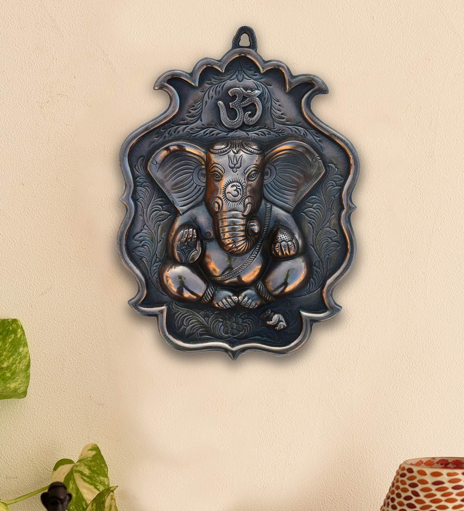 Buy Wrought Iron Ganesha With Om In Brown Wall Art By eCraftIndia