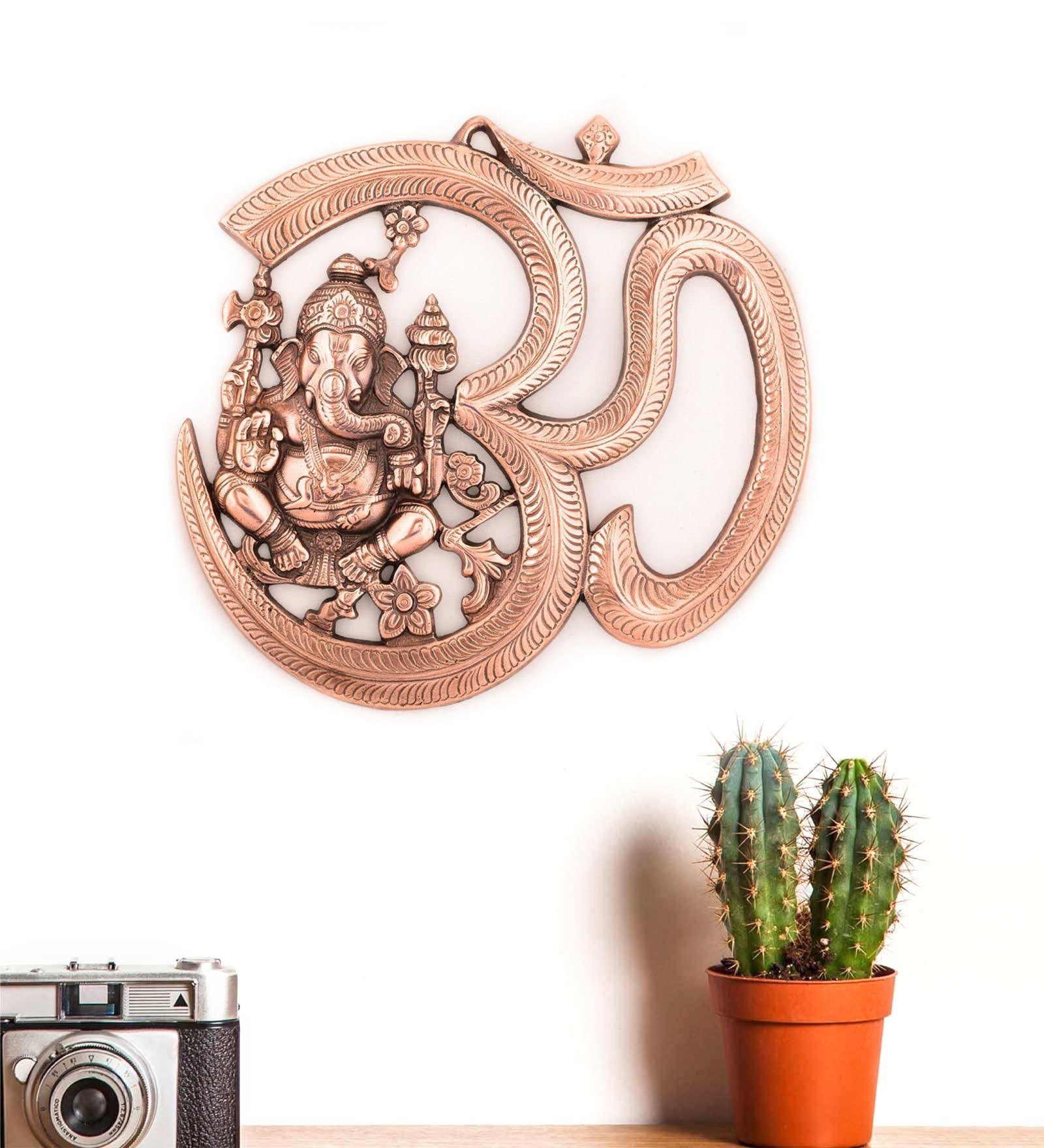 Brown Metal Wall Hanging Of Lord Ganesha With Om