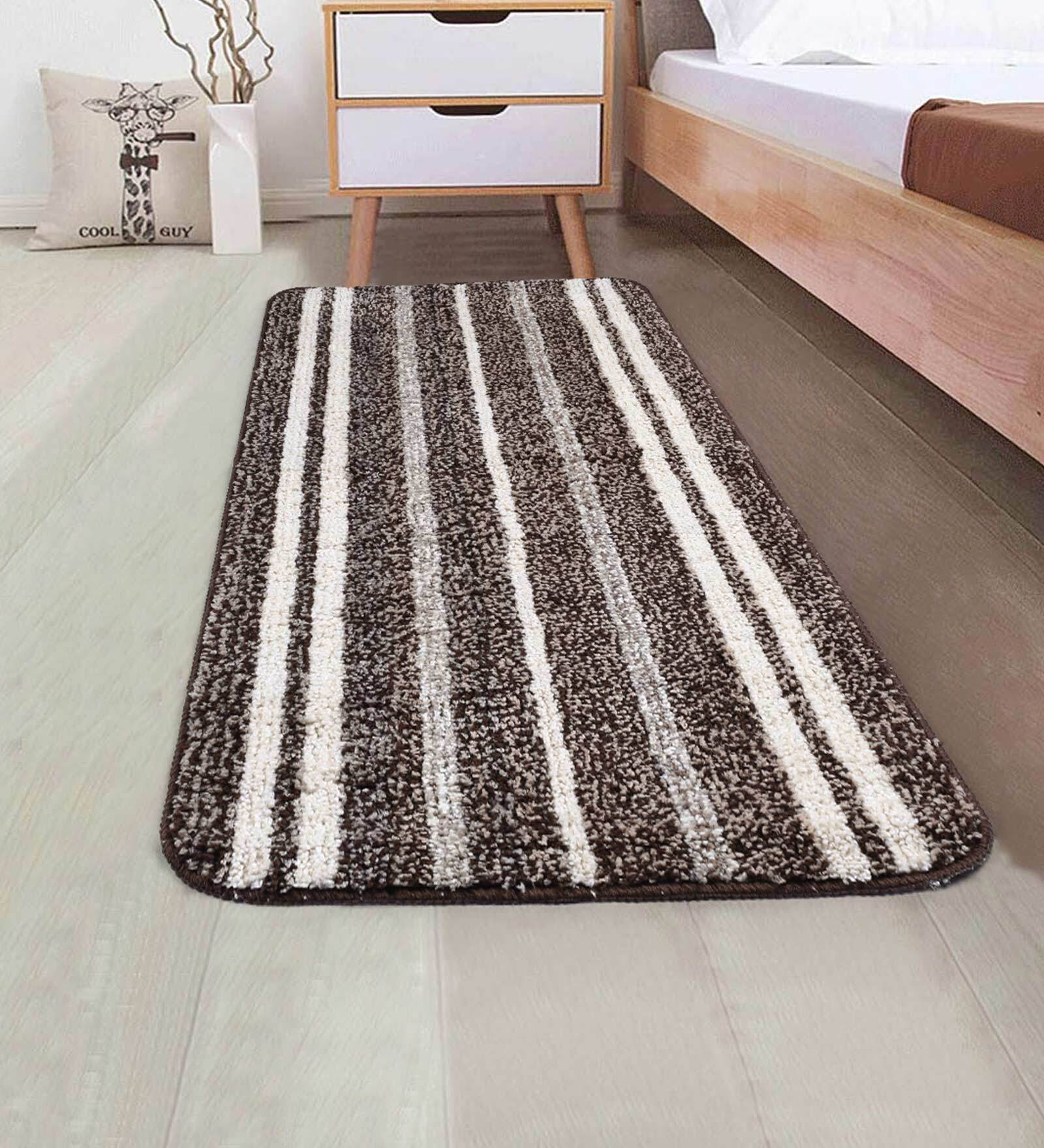 Brown Microfibre 39 x 20 Inches Machine Made Floor Runner