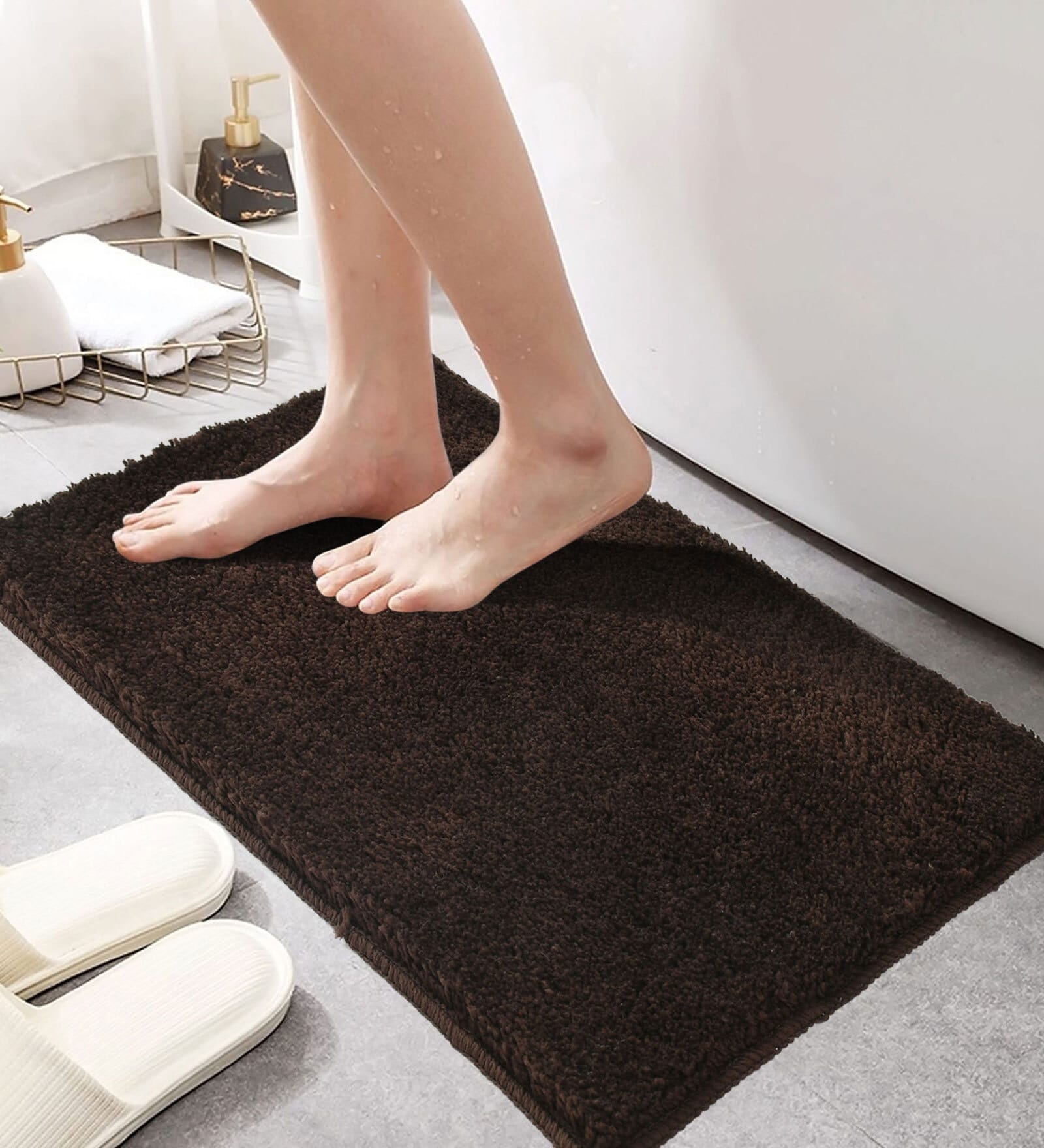 Dark Brown Microfiber AntiSkid 16 X 24 Inches Bath Mat