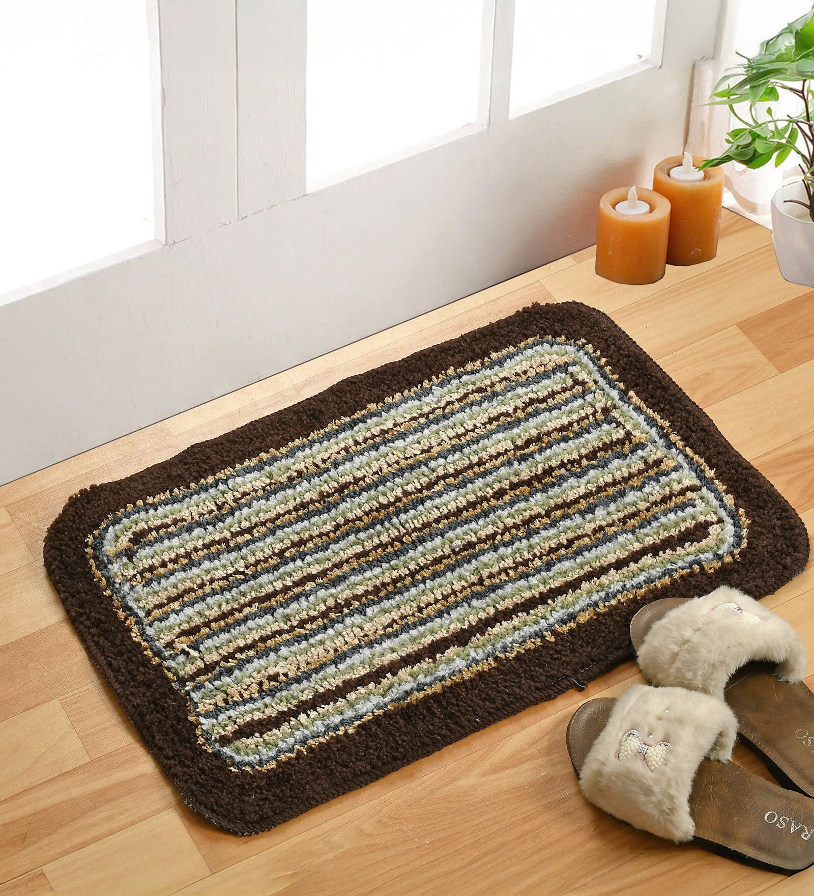 Brown Microfiber AntiSkid 16 X 24 Inches Bath Mat