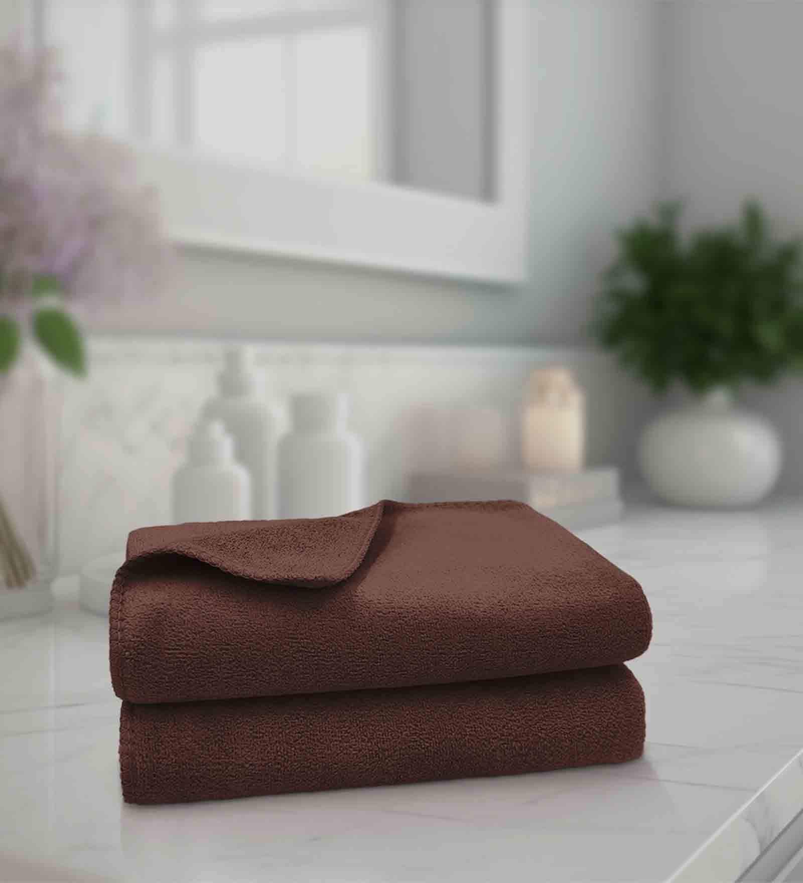 Brown Microfiber Solid 450 GSM Hand Towel (Set of 2)