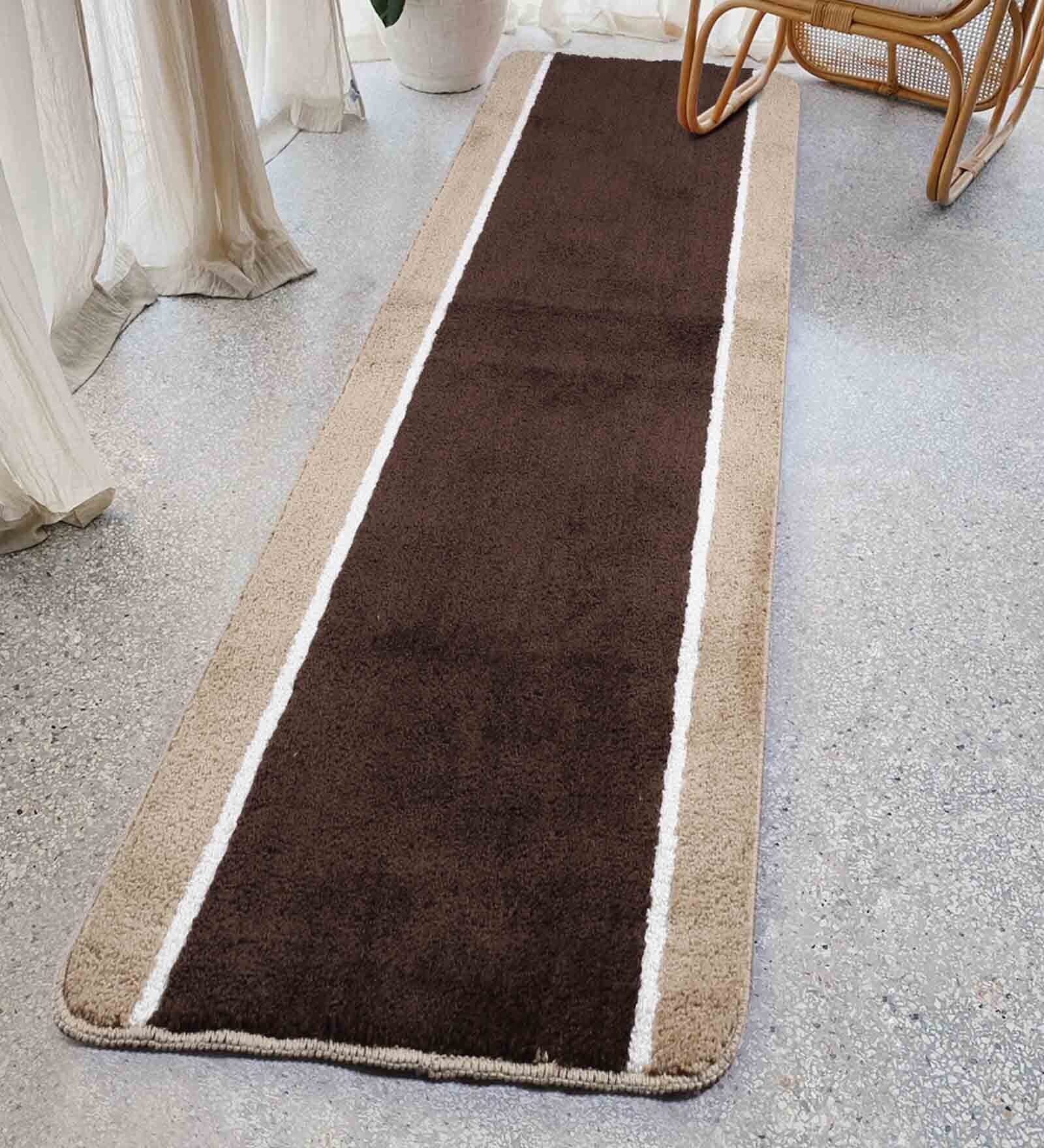 Brown Microfibre 55 x 24 Inches Machine Made Floor Runner