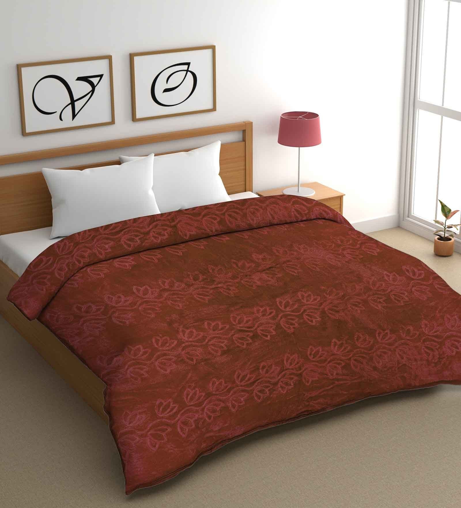Brown Mink Floral 400 GSM Double Bed Blanket