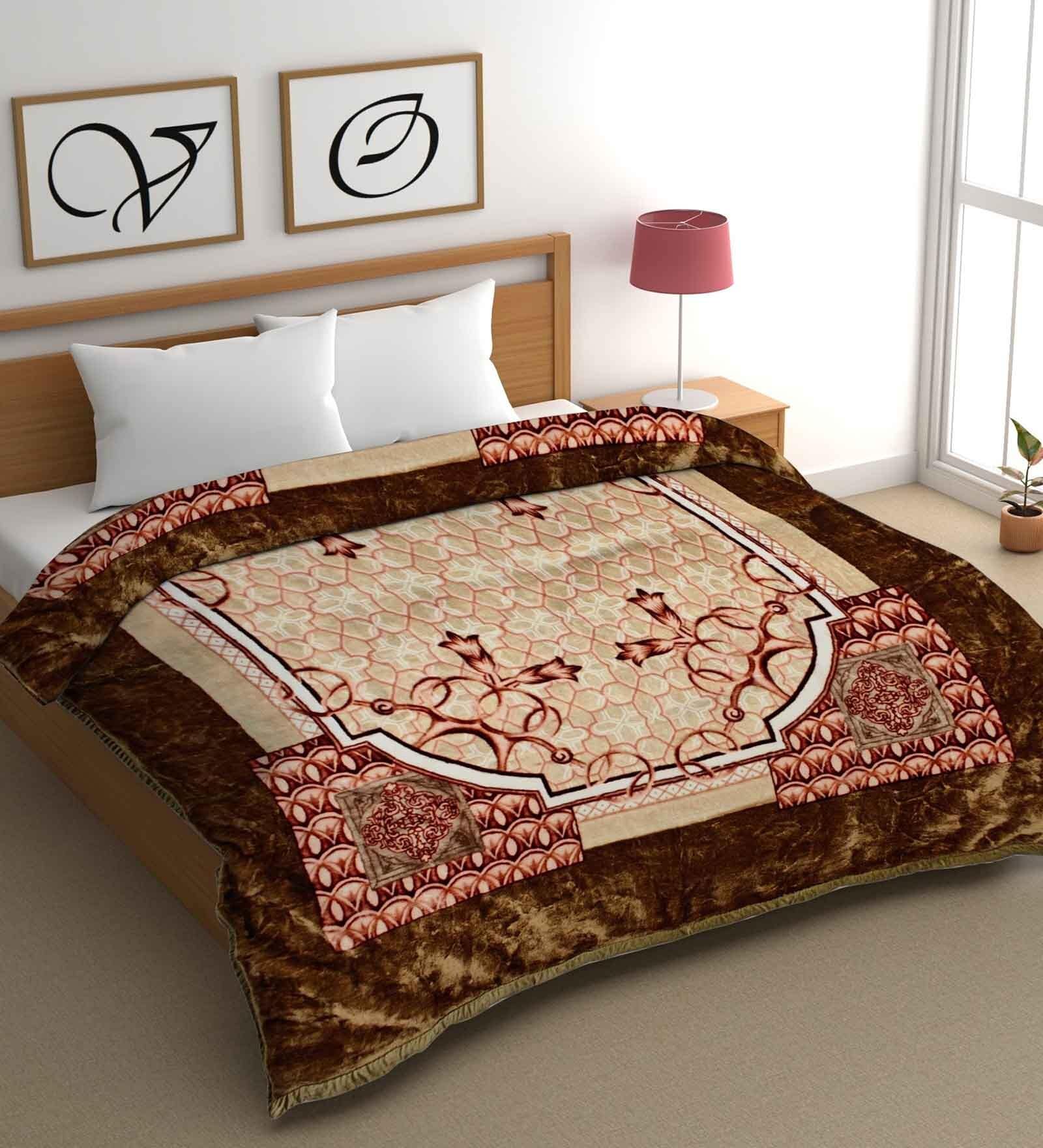 Brown Mink Floral 500 GSM Double Bed Blanket