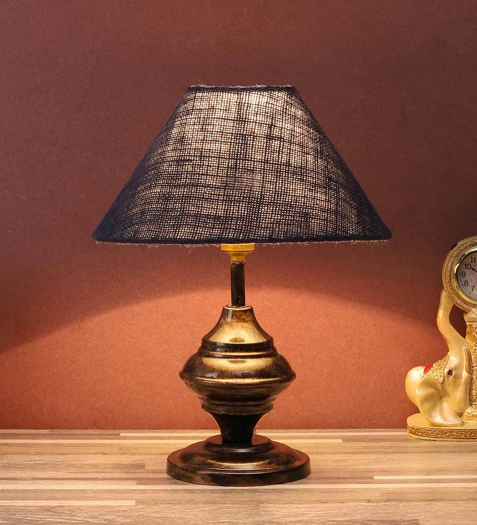 Brown Natural Fiber Shade Table Lamp With Copper Base