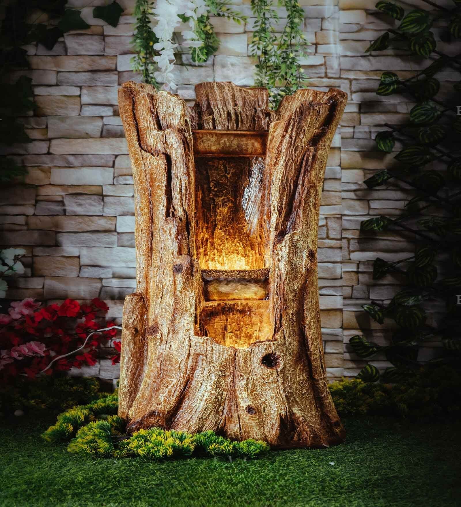 Brown Nature Inspired Carved Tree Water Fountain