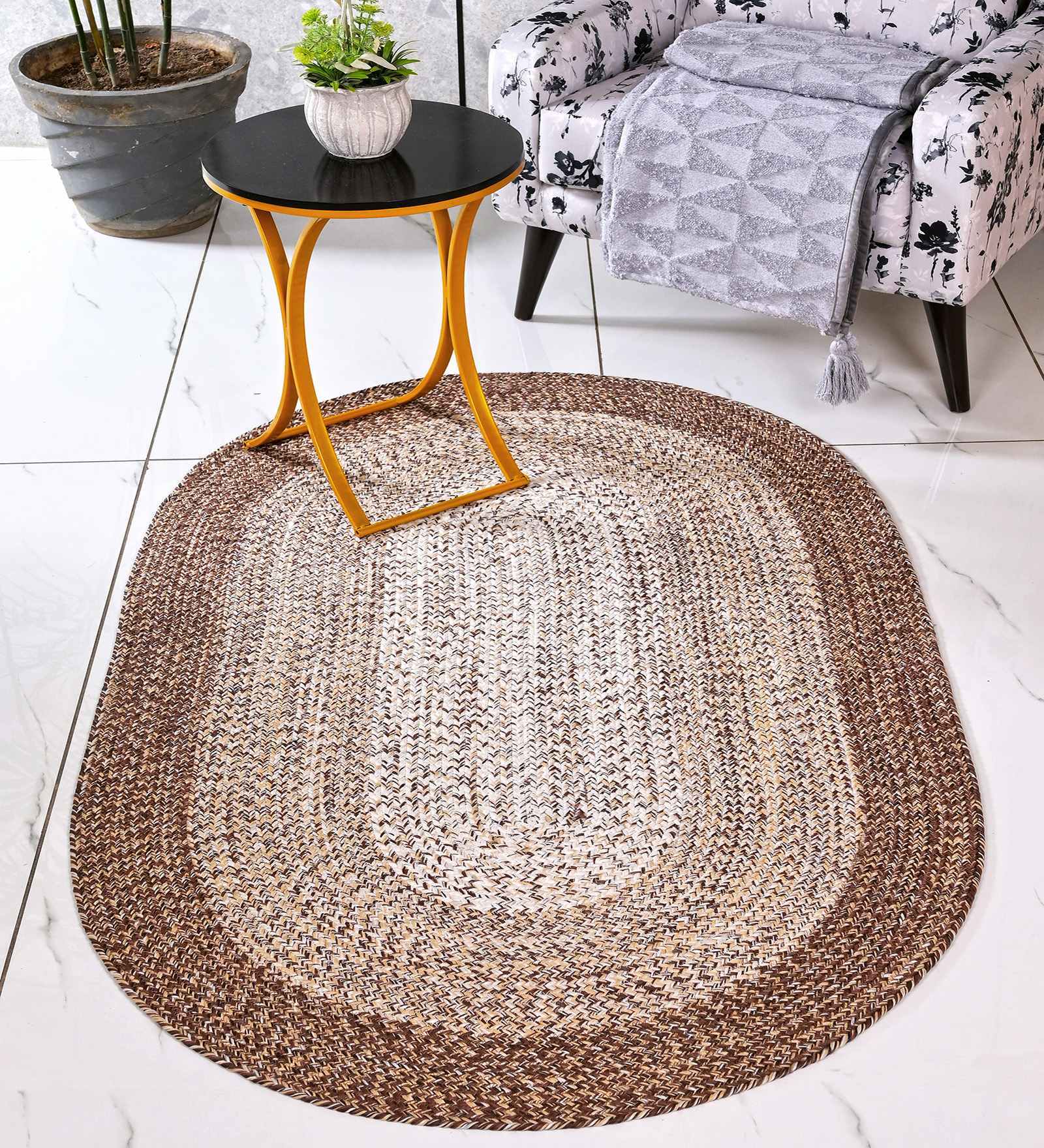 Brown Oic Robust Oval Braided Heavy 3X5 Ft Carpet