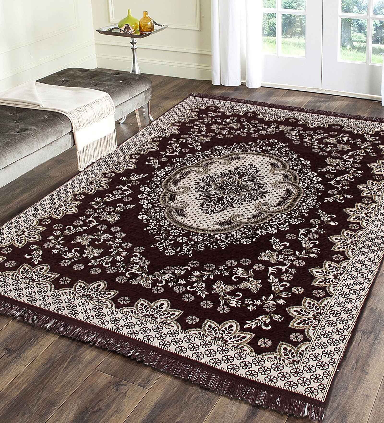 Brown Persian Chenille 4 Ft X 6 Ft Machine Made Carpet