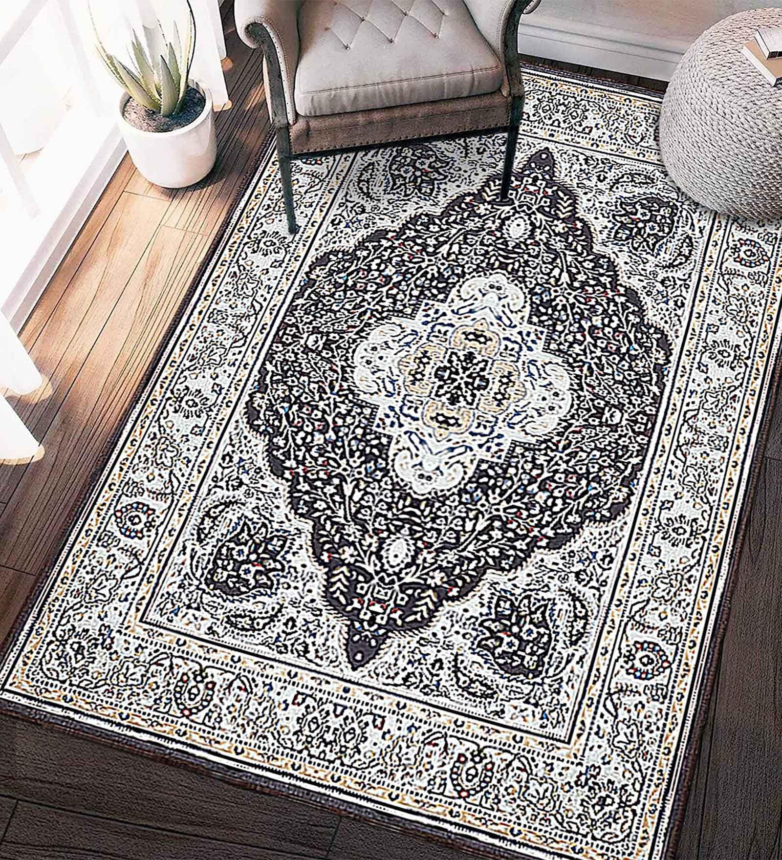 Brown Polyester Oriental 4 x 6 Feet Machine Made Carpet