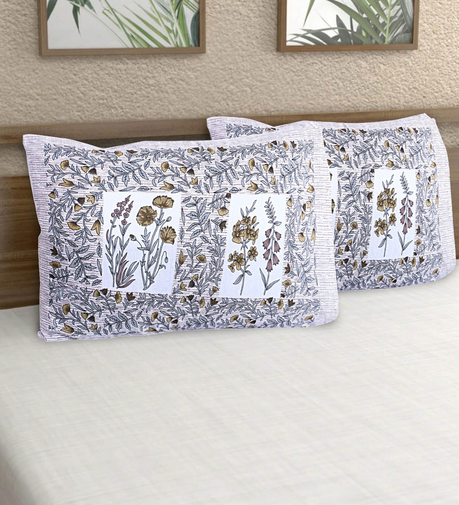 Brown Patterned 144 TC 100% Cotton (Set of 2) Pillow Covers