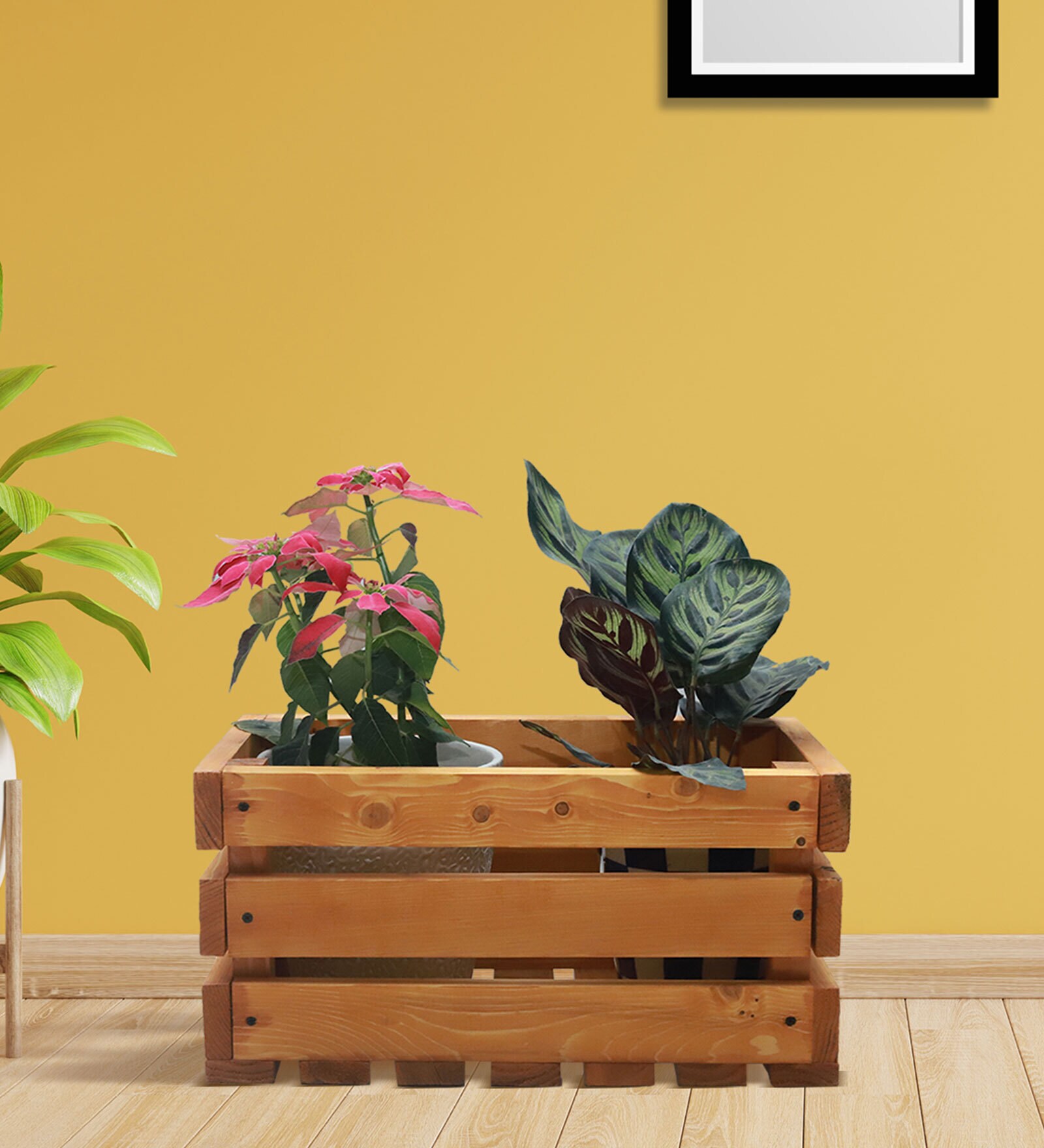 Brown Pine Wood Crate Planter Stand