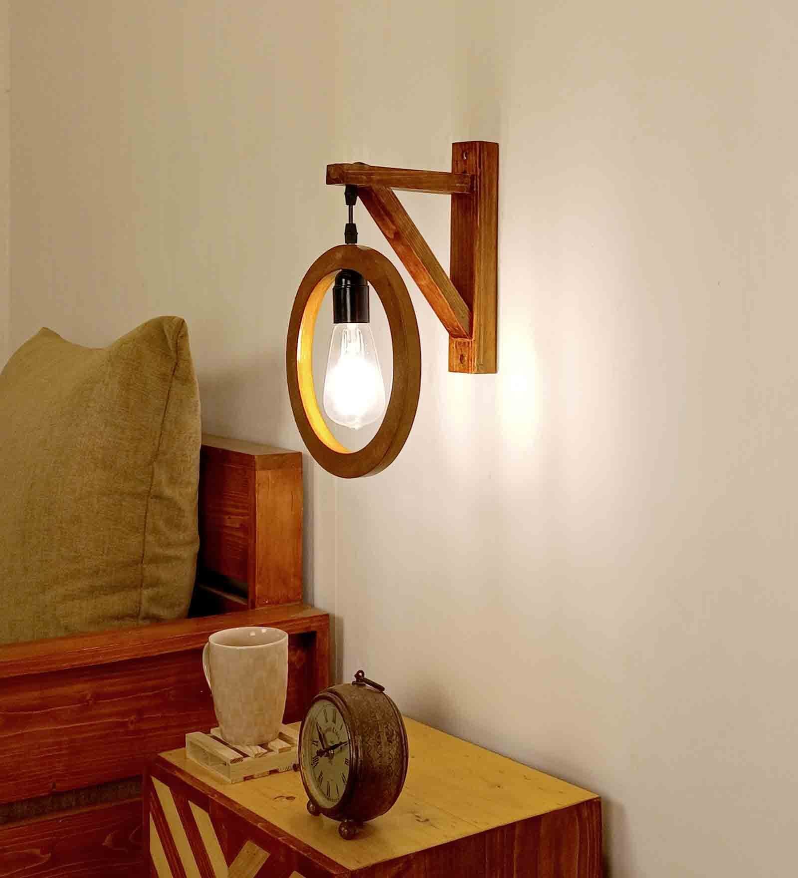 Brown Pine Wood Halo Wall Sconces