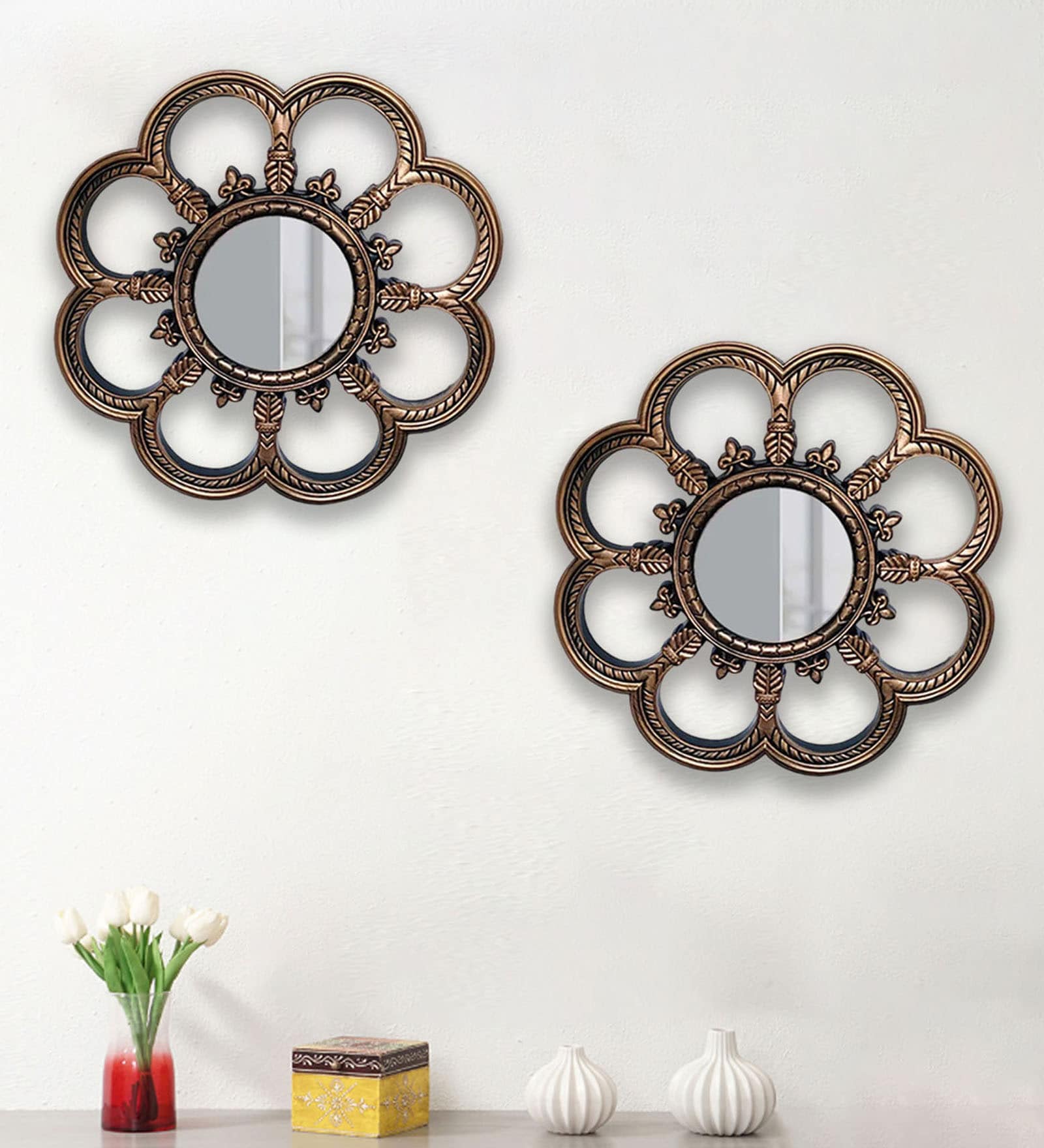 Brown Plastic (Set of 2) Wall Mirror