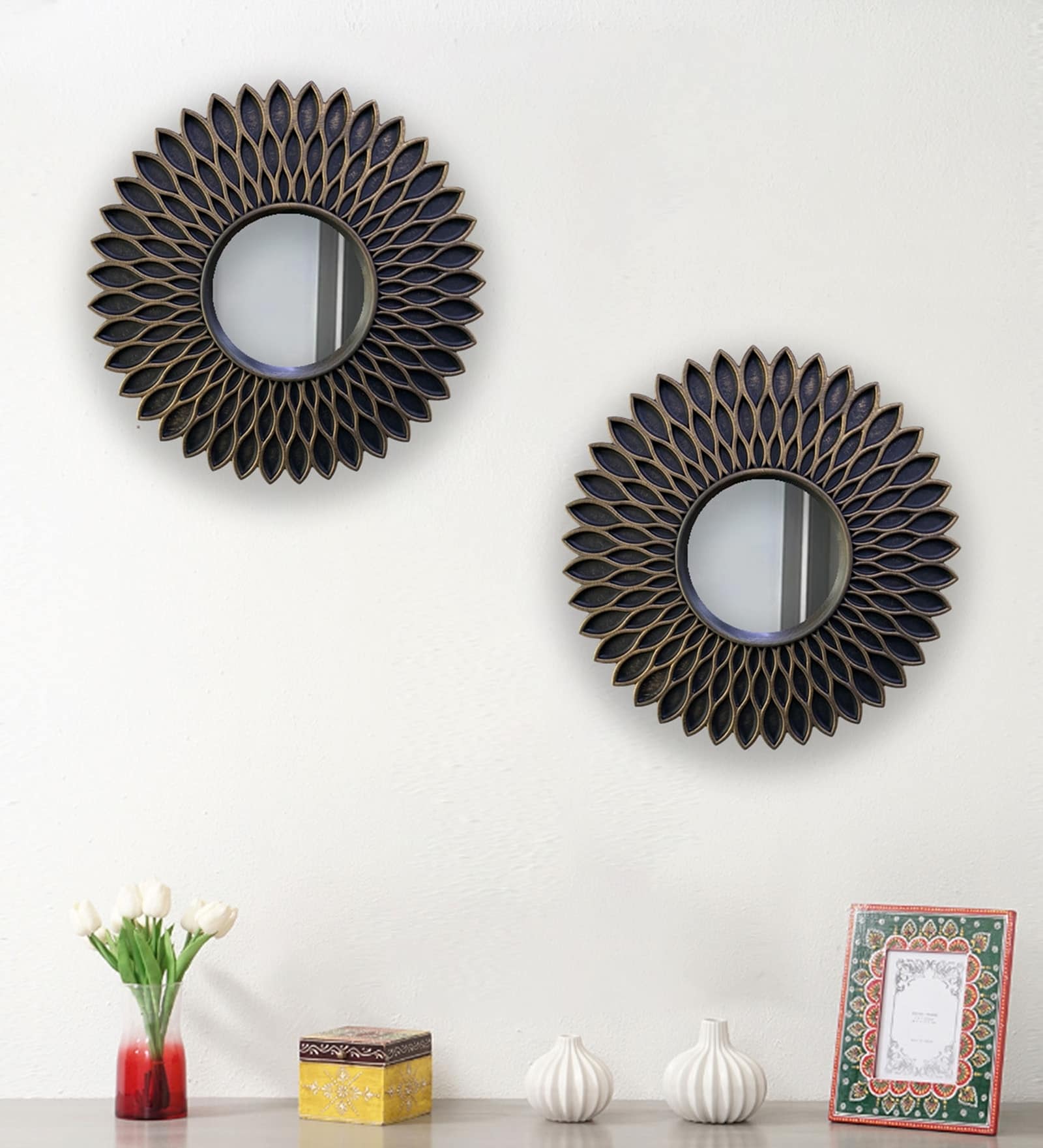 Brown Plastic (Set of 2) Wall Mirror